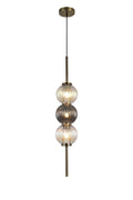 Luminosity Designs - Lustre Segmented Glass Globe Vertical Pendant In An Antique Brass Framework, Iridescent and Smoke, 3x G9 - Luminosity Designs Ltd