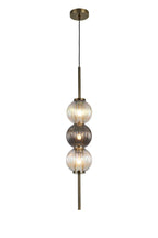 Luminosity Designs - Lustre Segmented Glass Globe Vertical Pendant In An Antique Brass Framework, Iridescent and Smoke, 3x G9 - Luminosity Designs Ltd