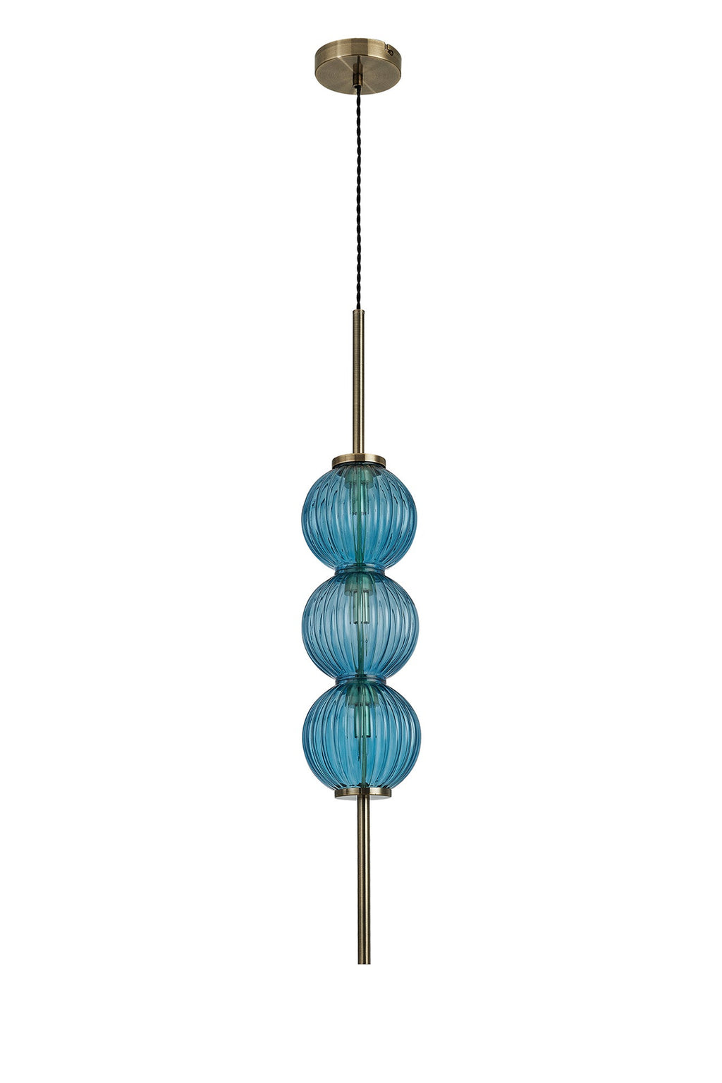 Luminosity Designs - Lustre Segmented Glass Globe Vertical Pendant In An Antique Brass Framework, Single Colour, 3 x G9 - Luminosity Designs Ltd