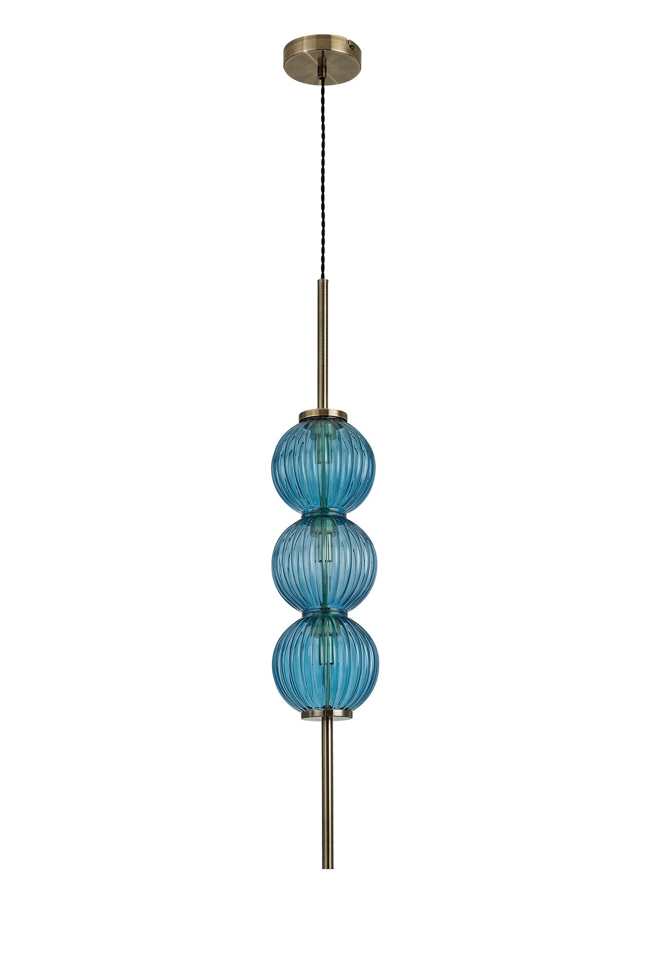 Luminosity Designs - Lustre Segmented Glass Globe Vertical Pendant In An Antique Brass Framework, Single Colour, 3 x G9 - Luminosity Designs Ltd