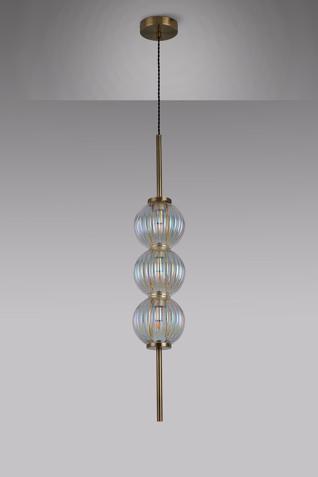 Luminosity Designs - Lustre Segmented Glass Globe Vertical Pendant In An Antique Brass Framework, Single Colour, 3 x G9 - Luminosity Designs Ltd