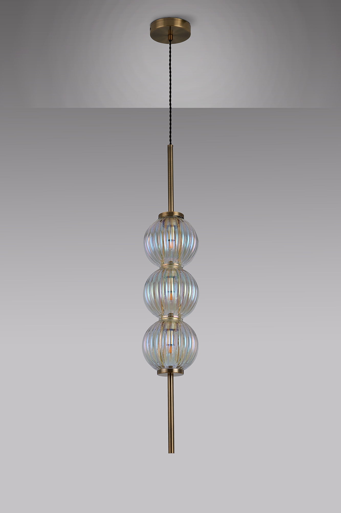 Luminosity Designs - Lustre Segmented Glass Globe Vertical Pendant In An Antique Brass Framework, Single Colour, 3 x G9 - Luminosity Designs Ltd