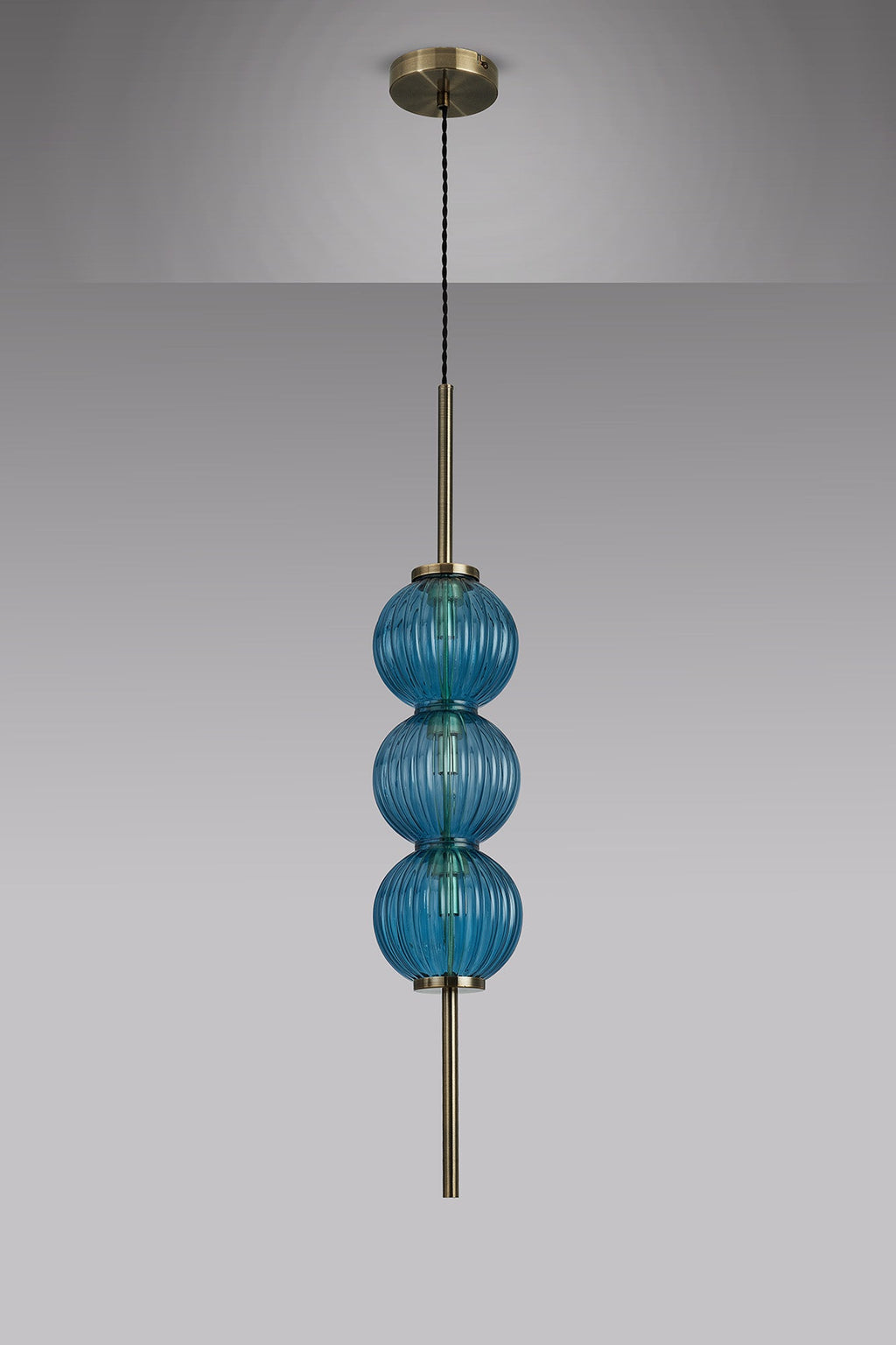 Luminosity Designs - Lustre Segmented Glass Globe Vertical Pendant In An Antique Brass Framework, Single Colour, 3 x G9 - Luminosity Designs Ltd