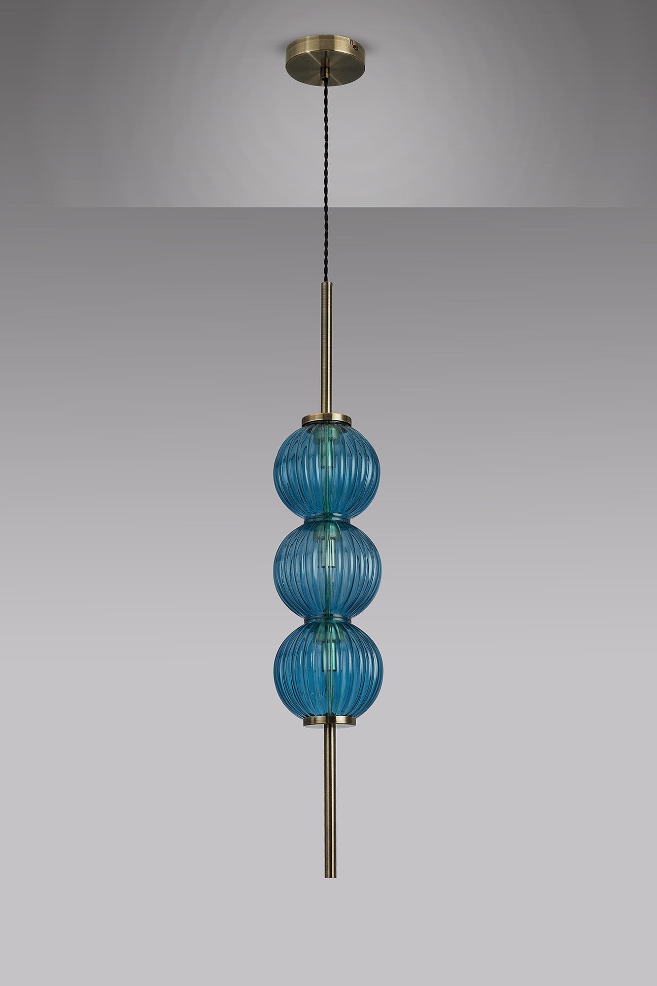 Luminosity Designs - Lustre Segmented Glass Globe Vertical Pendant In An Antique Brass Framework, Single Colour, 3 x G9 - Luminosity Designs Ltd