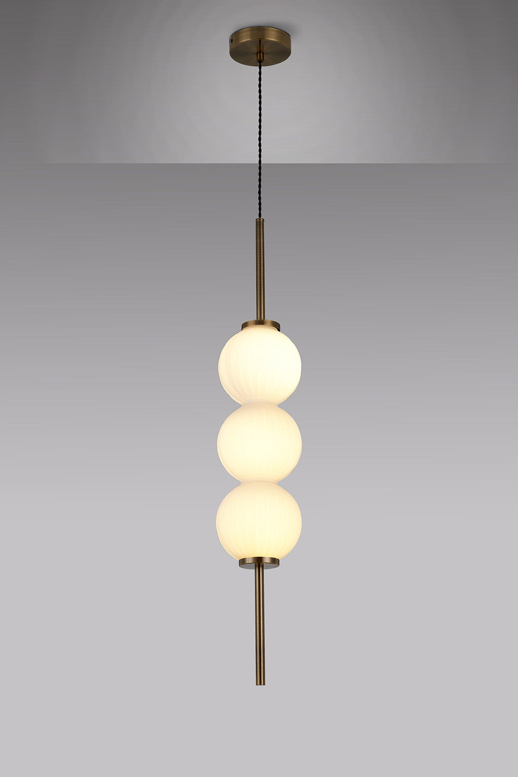 Luminosity Designs - Lustre Segmented Glass Globe Vertical Pendant In An Antique Brass Framework, Single Colour, 3 x G9 - Luminosity Designs Ltd