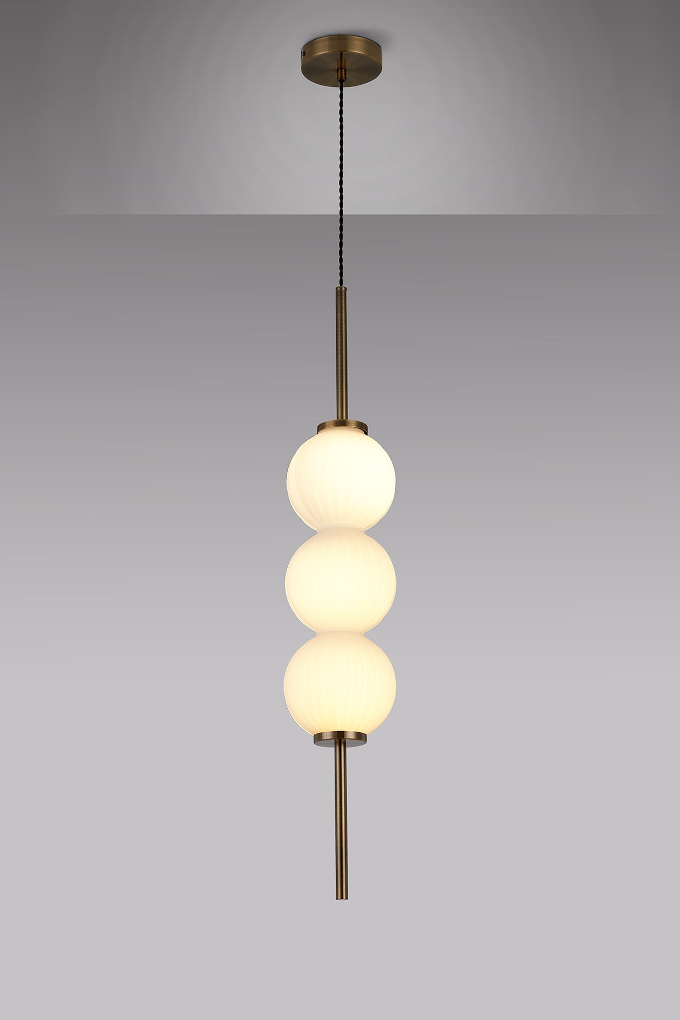 Luminosity Designs - Lustre Segmented Glass Globe Vertical Pendant In An Antique Brass Framework, Single Colour, 3 x G9 - Luminosity Designs Ltd