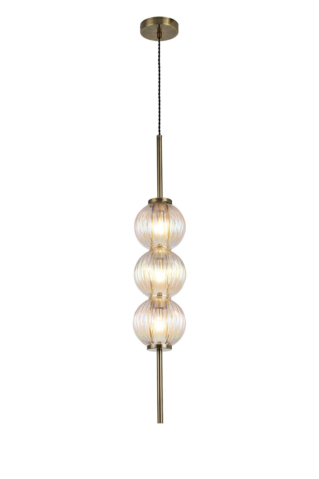 Luminosity Designs - Lustre Segmented Glass Globe Vertical Pendant In An Antique Brass Framework, Single Colour, 3 x G9 - Luminosity Designs Ltd