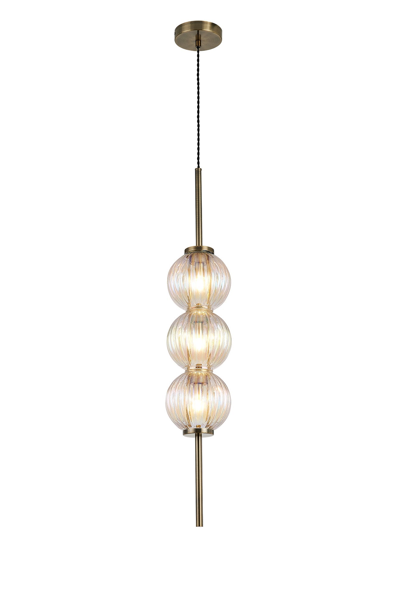 Luminosity Designs - Lustre Segmented Glass Globe Vertical Pendant In An Antique Brass Framework, Single Colour, 3 x G9 - Luminosity Designs Ltd