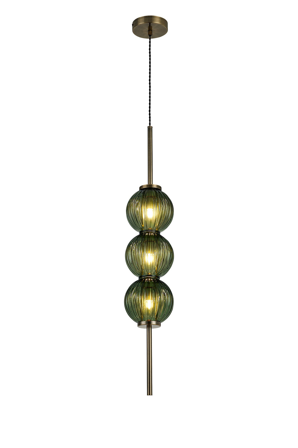 Luminosity Designs - Lustre Segmented Glass Globe Vertical Pendant In An Antique Brass Framework, Single Colour, 3 x G9 - Luminosity Designs Ltd