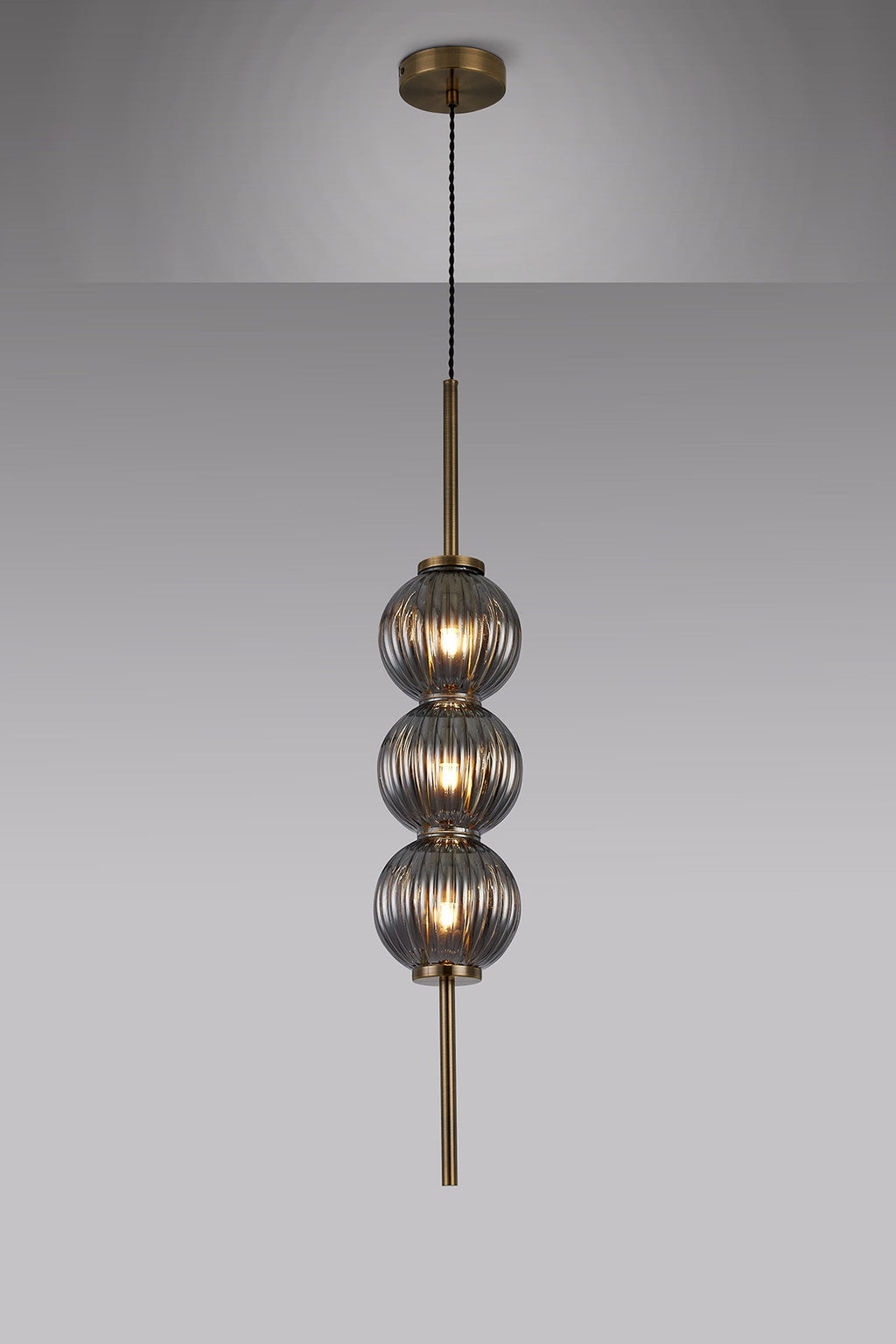 Luminosity Designs - Lustre Segmented Glass Globe Vertical Pendant In An Antique Brass Framework, Single Colour, 3 x G9 - Luminosity Designs Ltd