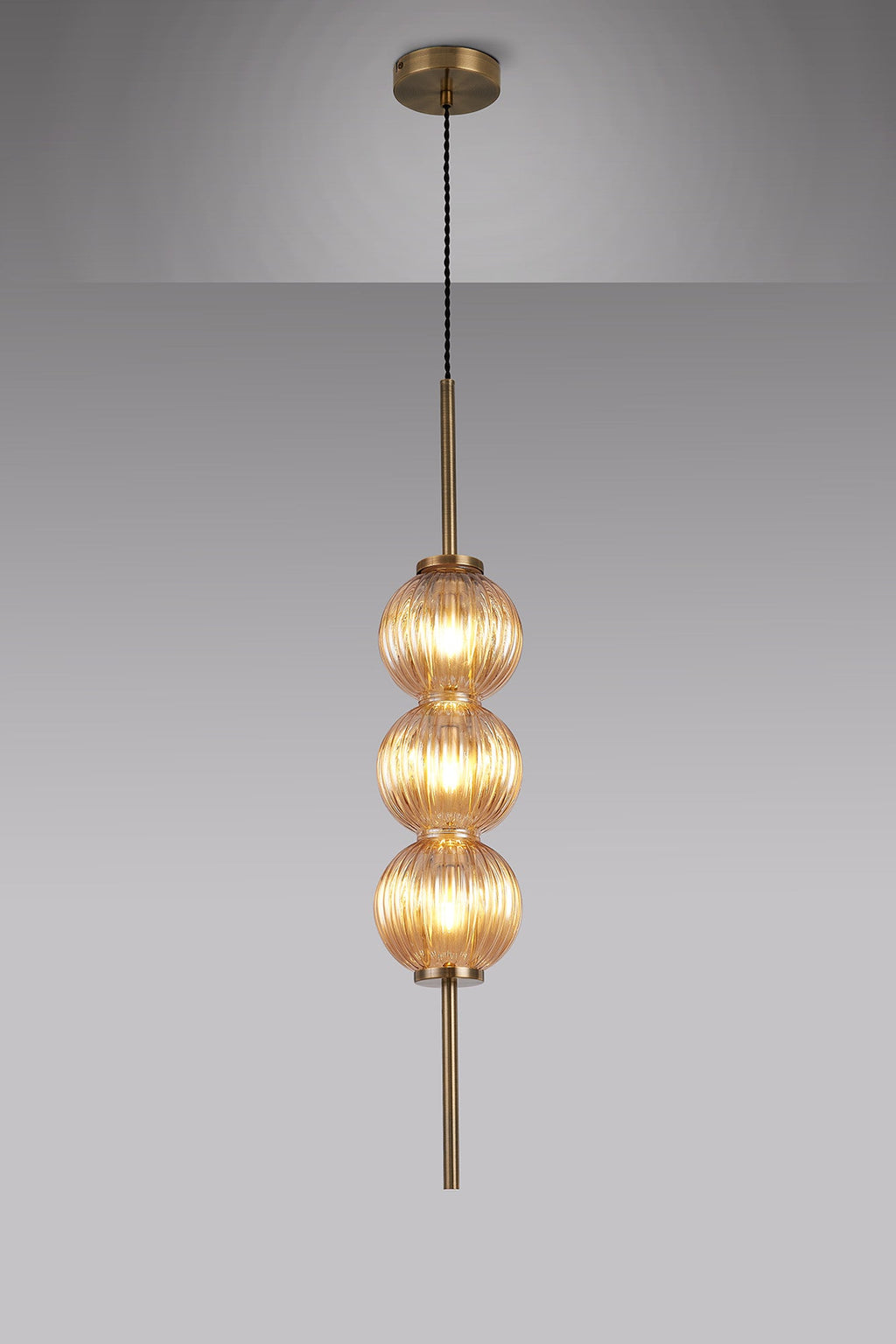 Luminosity Designs - Lustre Segmented Glass Globe Vertical Pendant In An Antique Brass Framework, Single Colour, 3 x G9 - Luminosity Designs Ltd