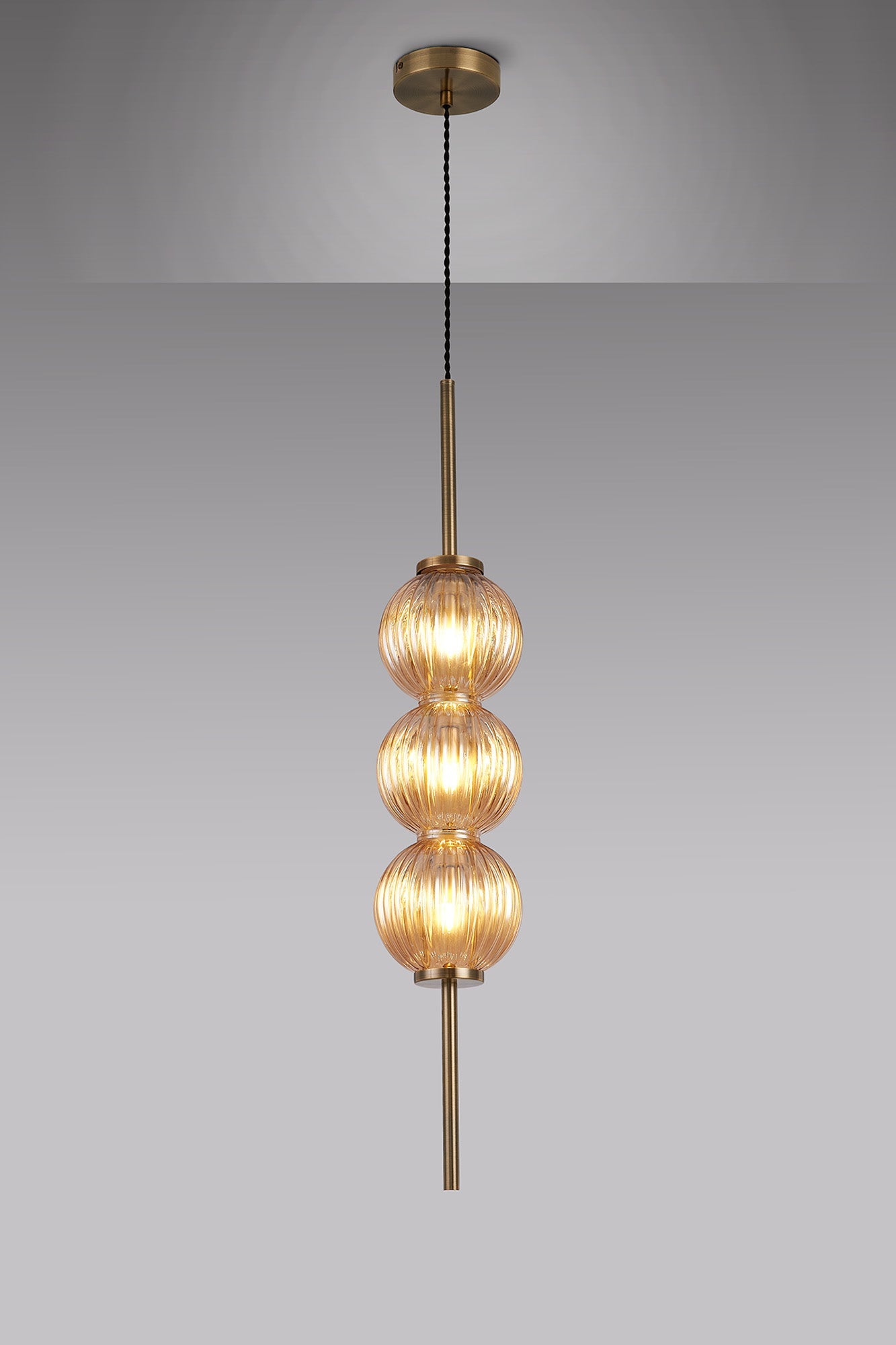 Luminosity Designs - Lustre Segmented Glass Globe Vertical Pendant In An Antique Brass Framework, Single Colour, 3 x G9 - Luminosity Designs Ltd