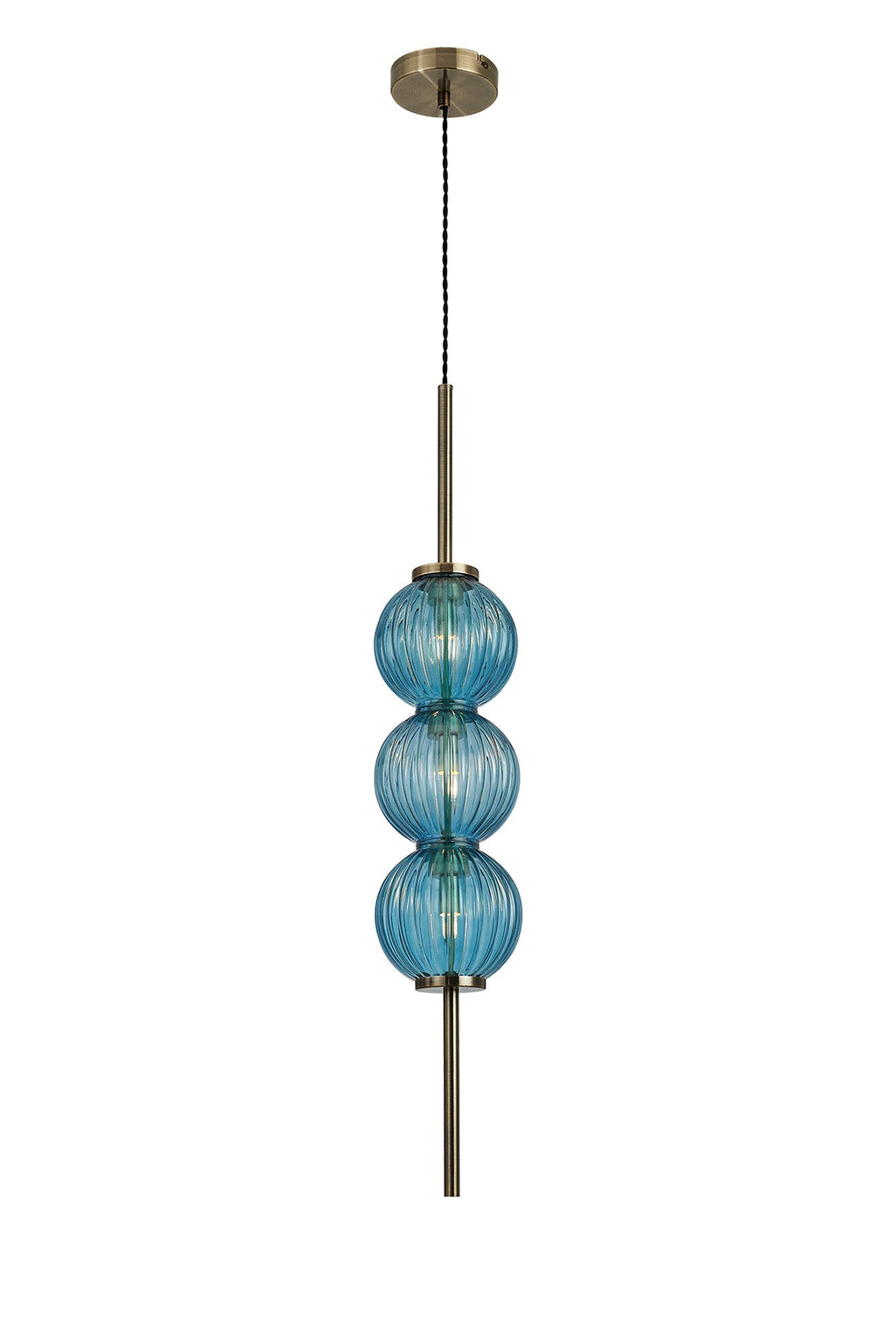 Luminosity Designs - Lustre Segmented Glass Globe Vertical Pendant In An Antique Brass Framework, Single Colour, 3 x G9 - Luminosity Designs Ltd