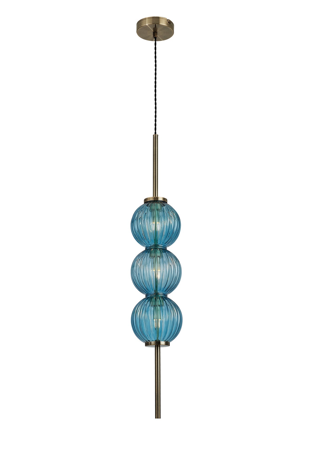 Luminosity Designs - Lustre Segmented Glass Globe Vertical Pendant In An Antique Brass Framework, Single Colour, 3 x G9 - Luminosity Designs Ltd