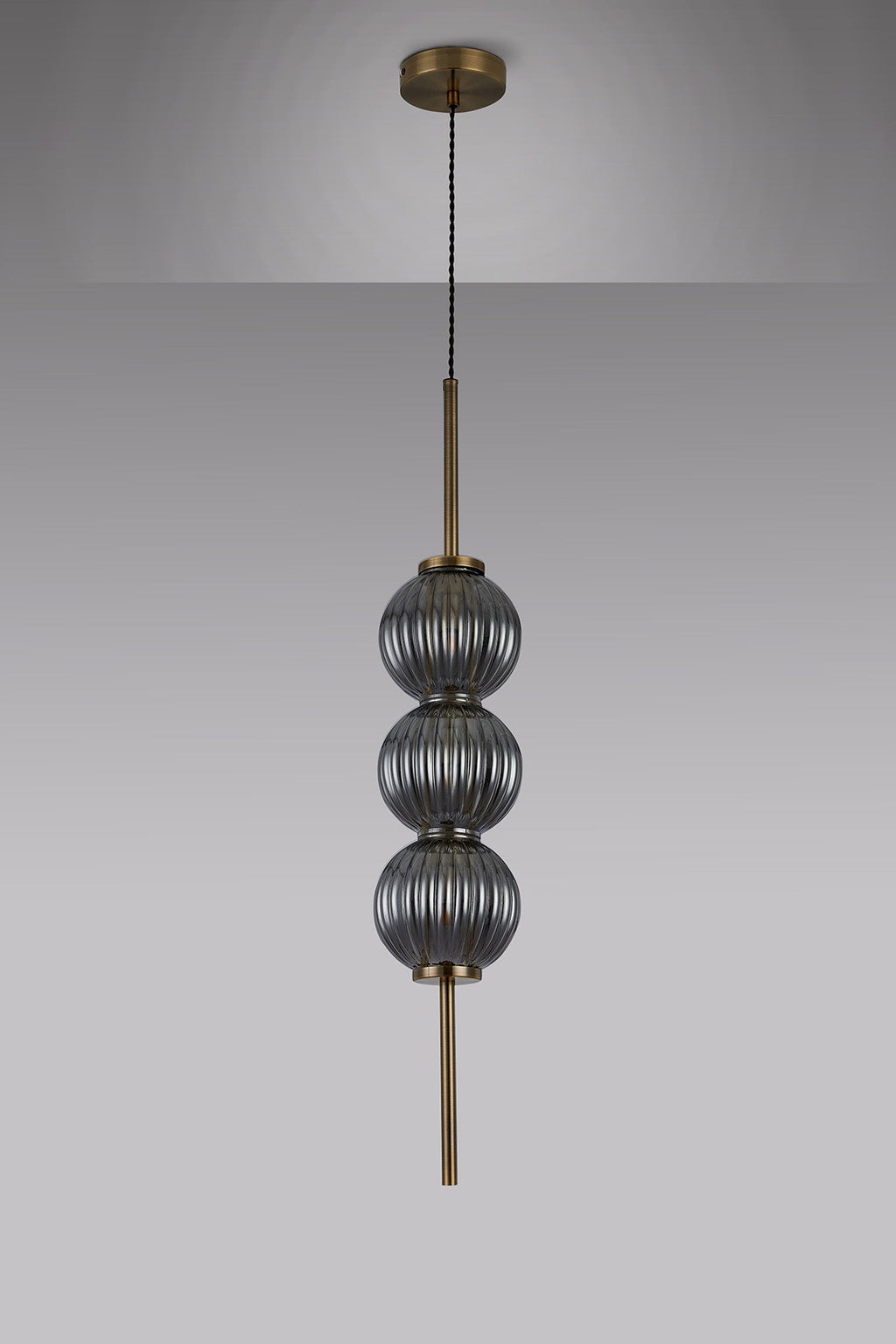 Luminosity Designs - Lustre Segmented Glass Globe Vertical Pendant In An Antique Brass Framework, Single Colour, 3 x G9 - Luminosity Designs Ltd