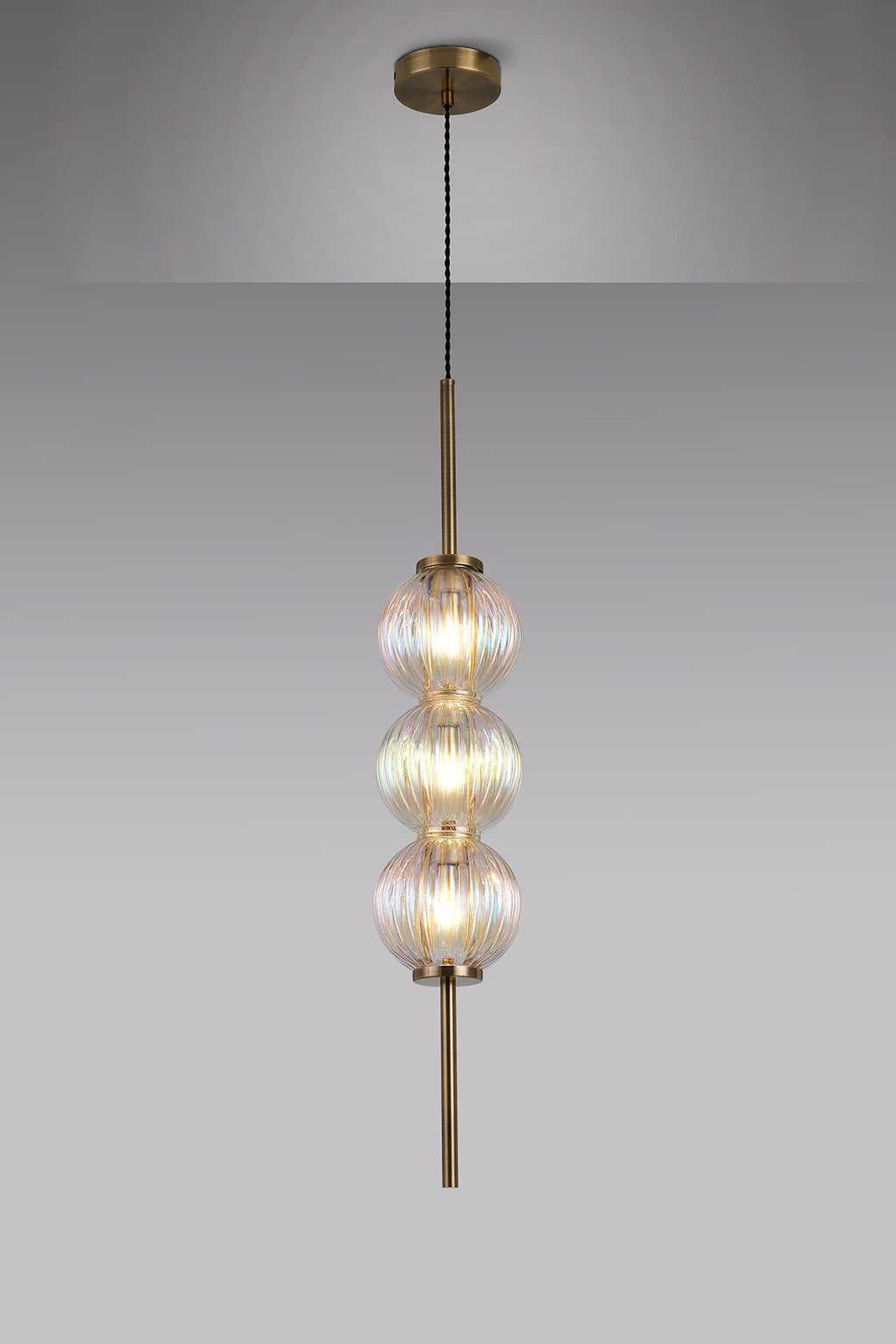 Luminosity Designs - Lustre Segmented Glass Globe Vertical Pendant In An Antique Brass Framework, Single Colour, 3 x G9 - Luminosity Designs Ltd