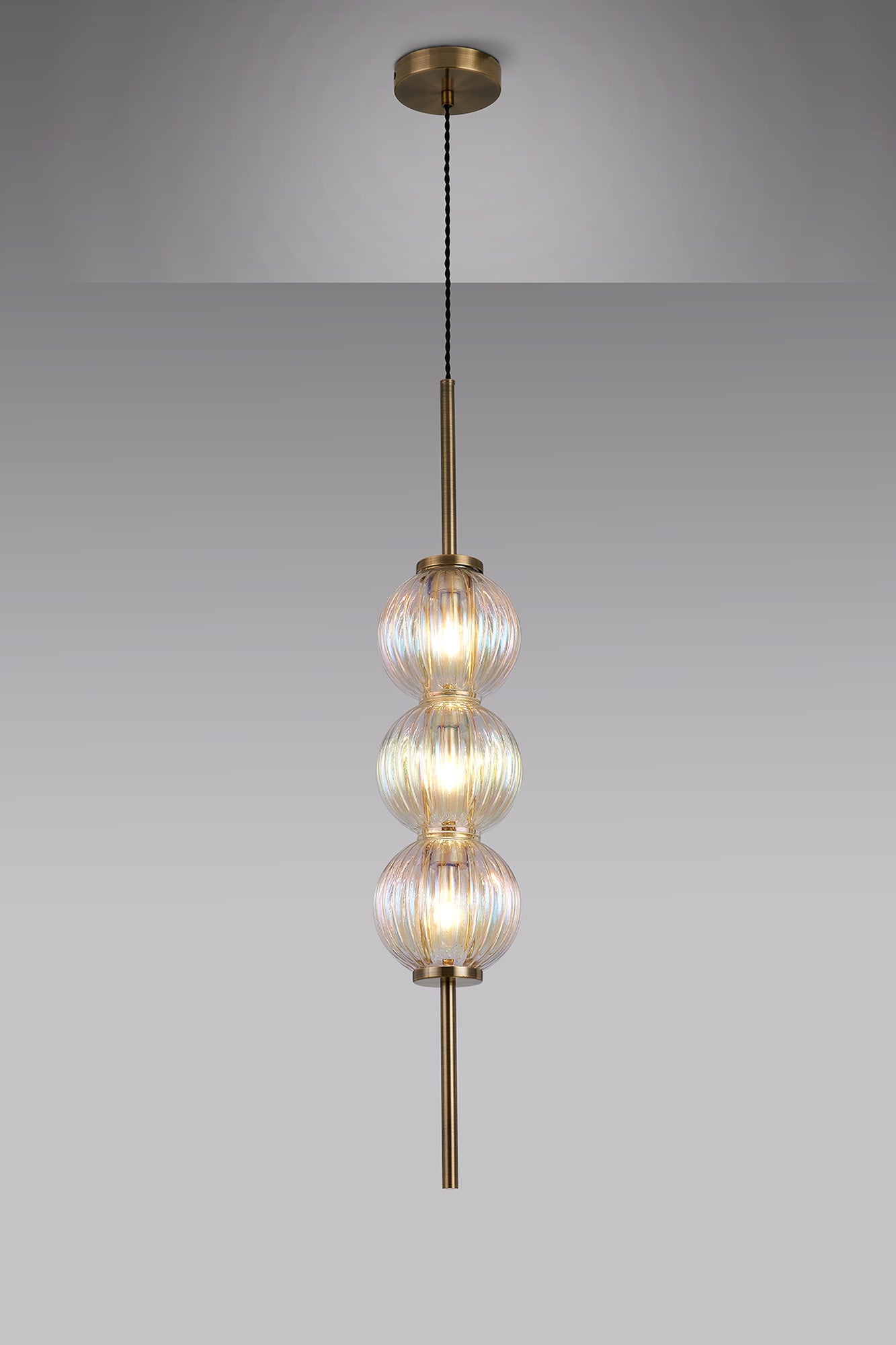 Luminosity Designs - Lustre Segmented Glass Globe Vertical Pendant In An Antique Brass Framework, Single Colour, 3 x G9 - Luminosity Designs Ltd