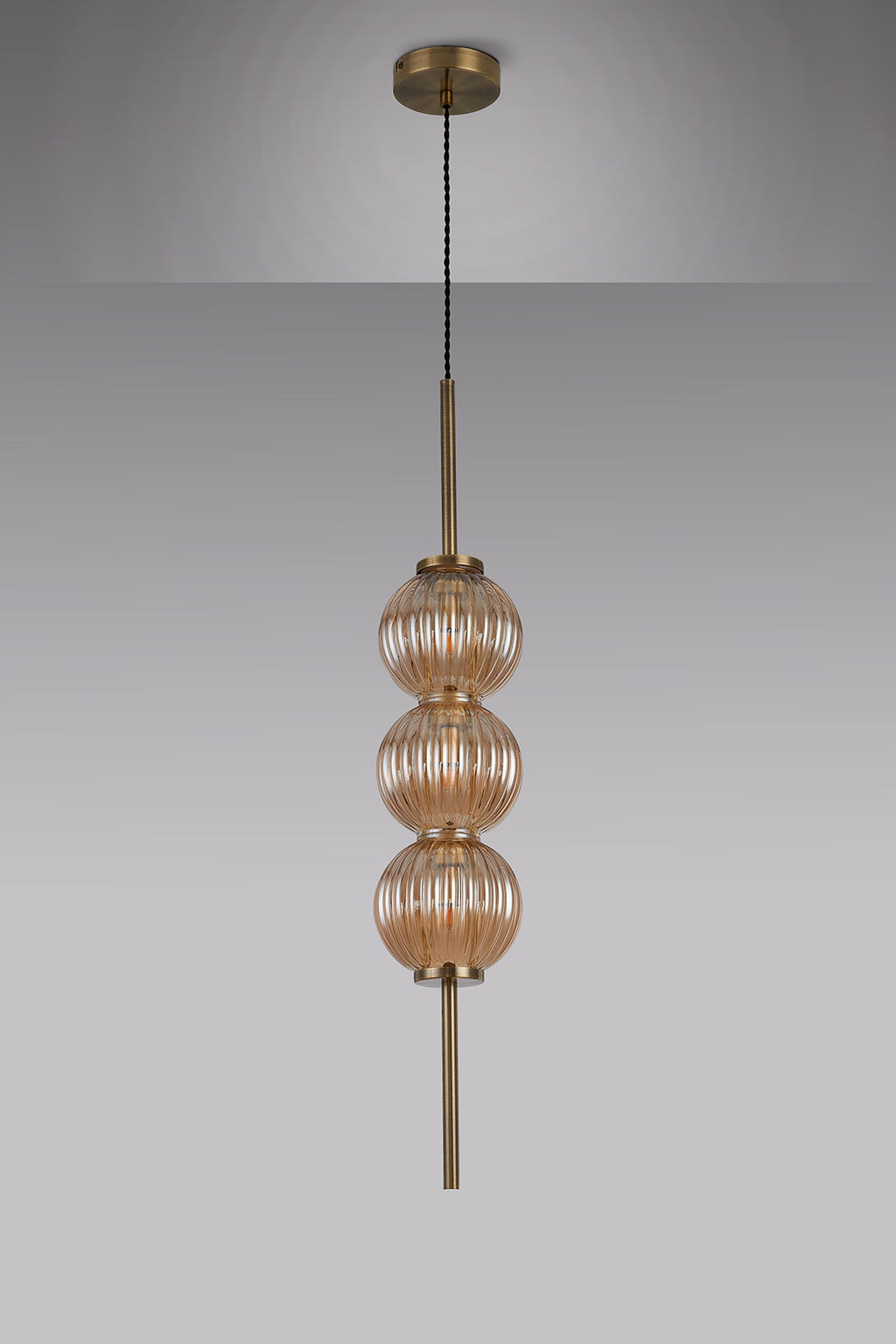 Luminosity Designs - Lustre Segmented Glass Globe Vertical Pendant In An Antique Brass Framework, Single Colour, 3 x G9 - Luminosity Designs Ltd