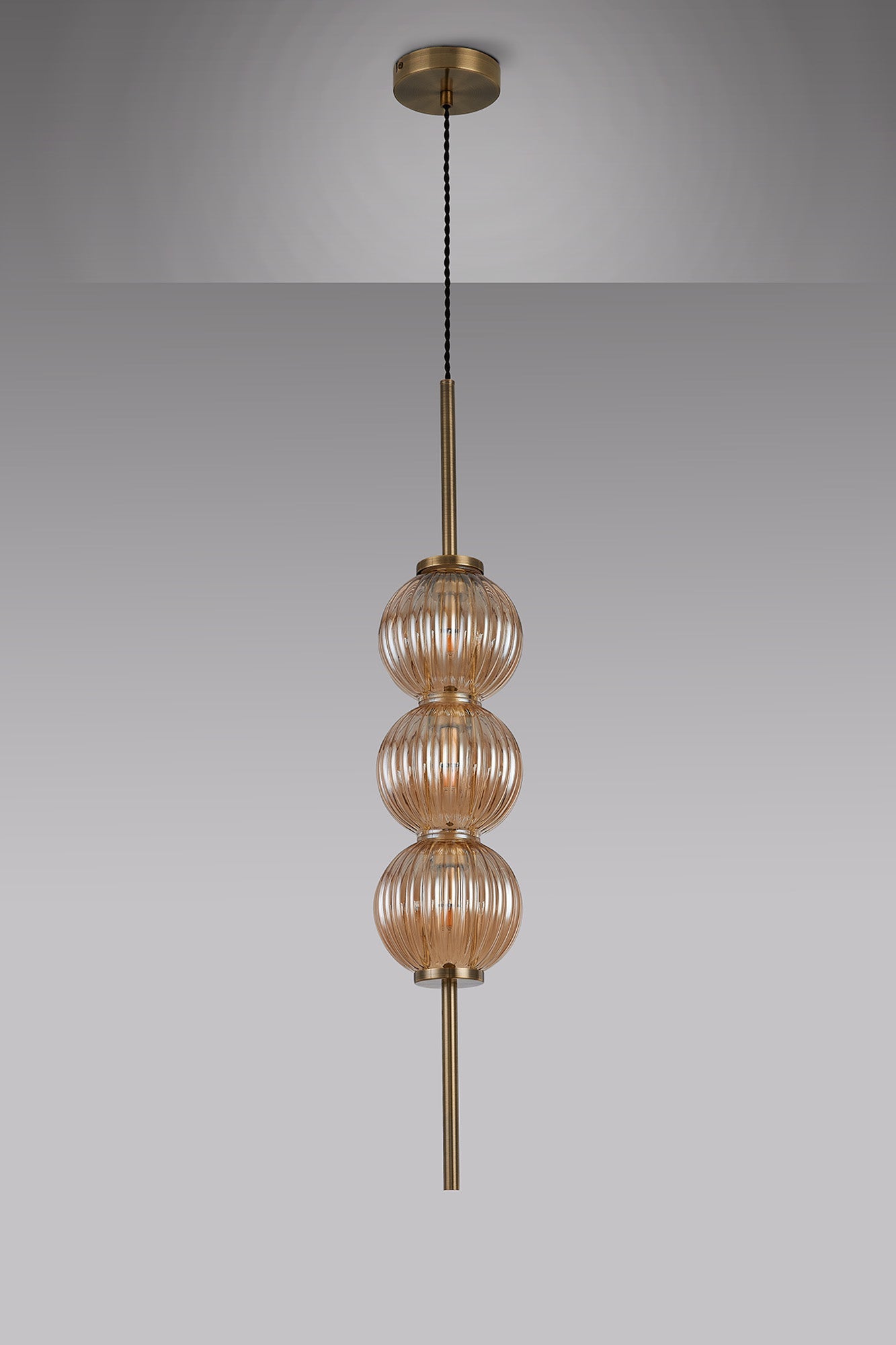 Luminosity Designs - Lustre Segmented Glass Globe Vertical Pendant In An Antique Brass Framework, Single Colour, 3 x G9 - Luminosity Designs Ltd