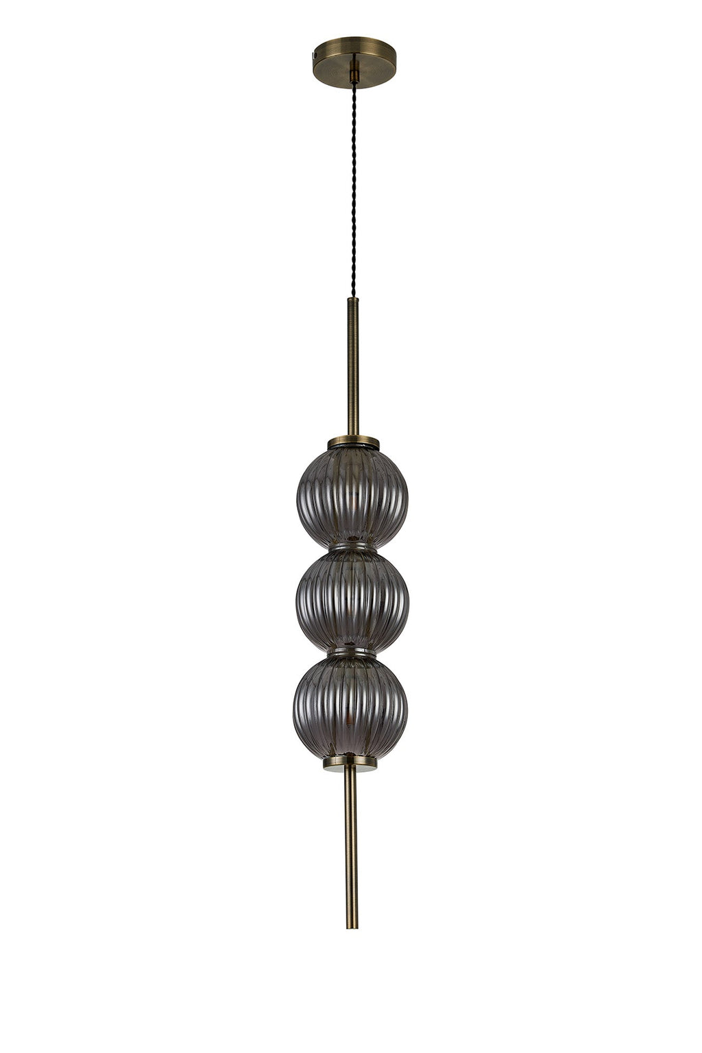 Luminosity Designs - Lustre Segmented Glass Globe Vertical Pendant In An Antique Brass Framework, Single Colour, 3 x G9 - Luminosity Designs Ltd