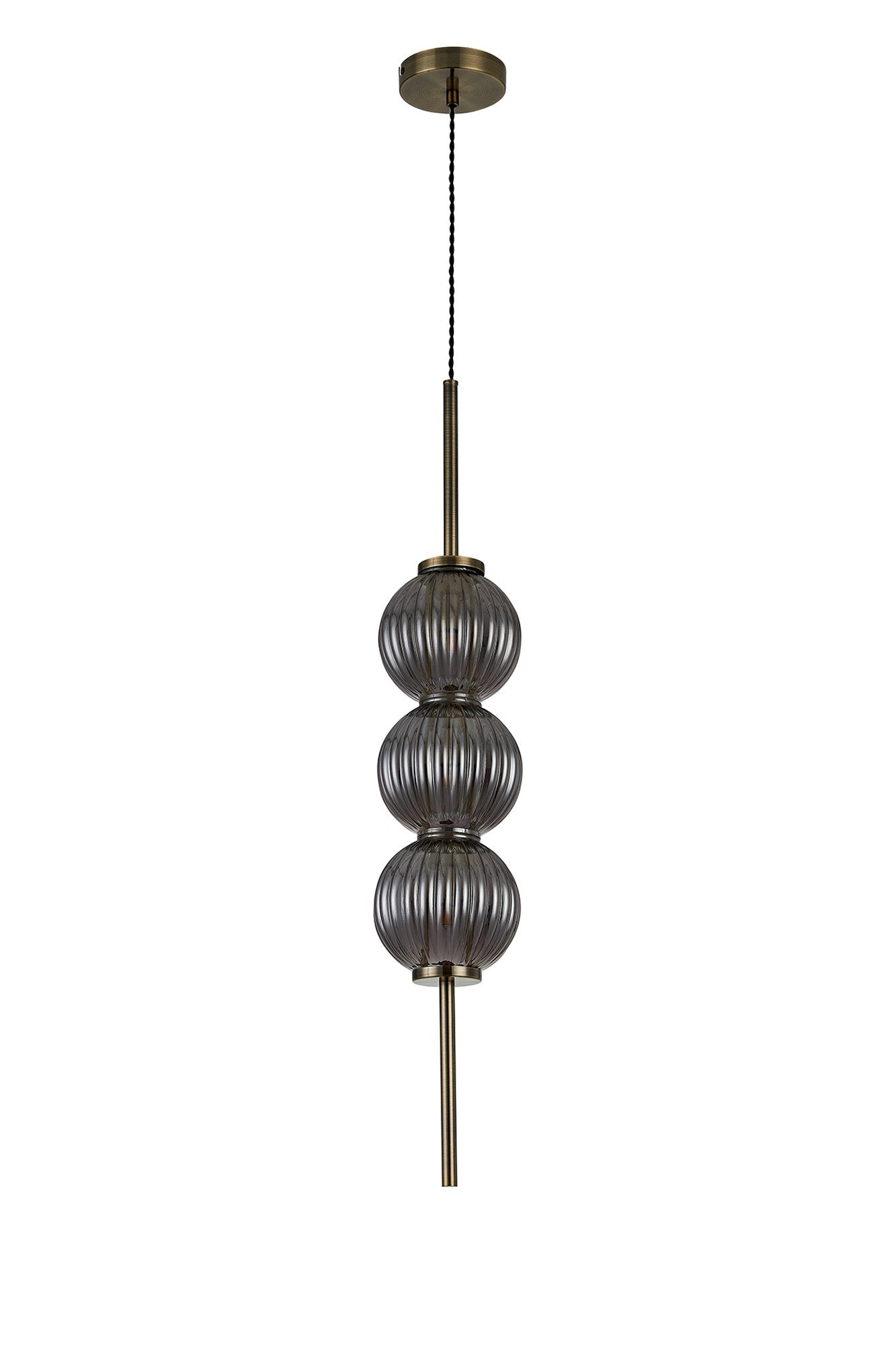 Luminosity Designs - Lustre Segmented Glass Globe Vertical Pendant In An Antique Brass Framework, Single Colour, 3 x G9 - Luminosity Designs Ltd