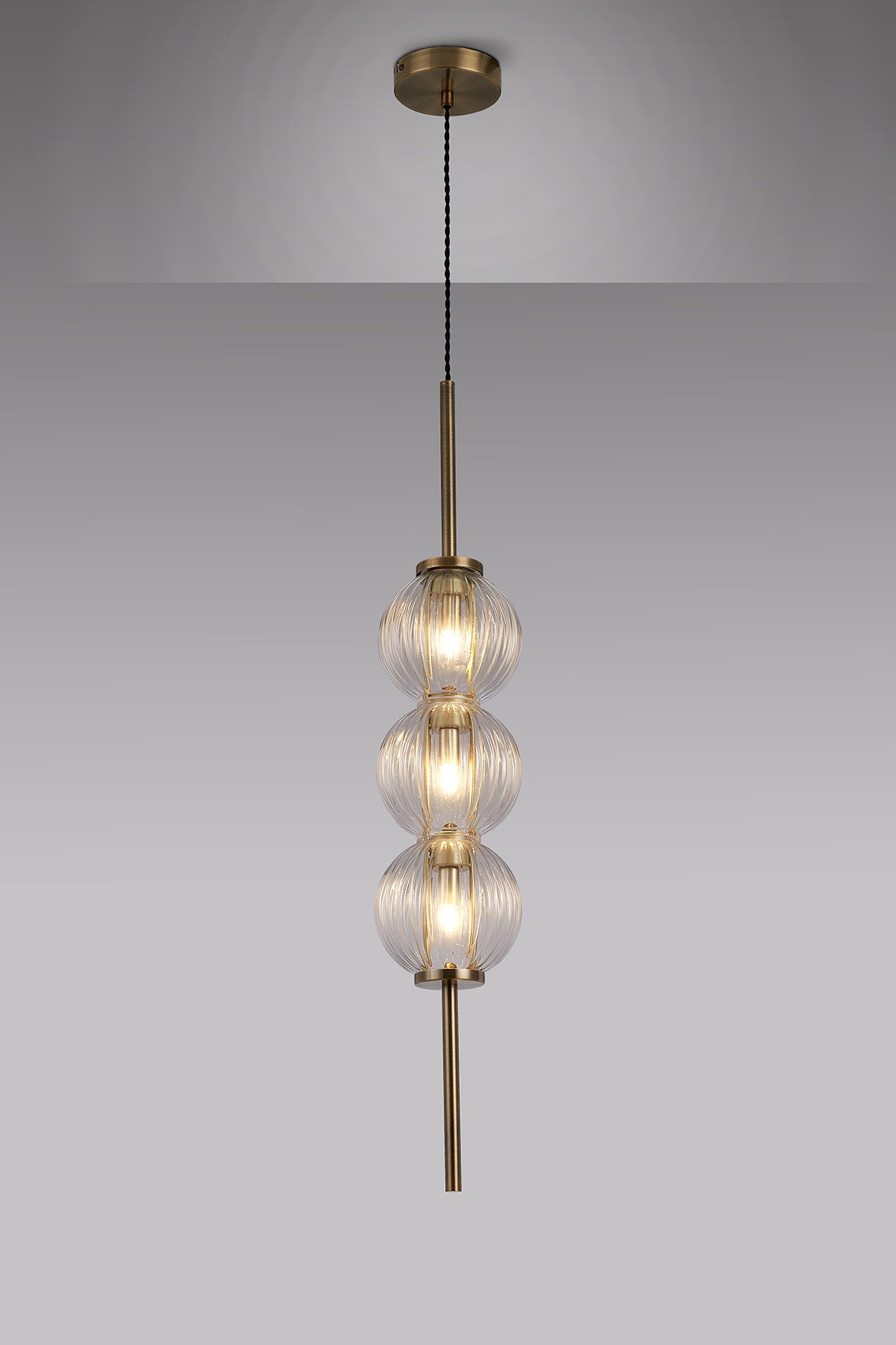 Luminosity Designs - Lustre Segmented Glass Globe Vertical Pendant In An Antique Brass Framework, Single Colour, 3 x G9 - Luminosity Designs Ltd