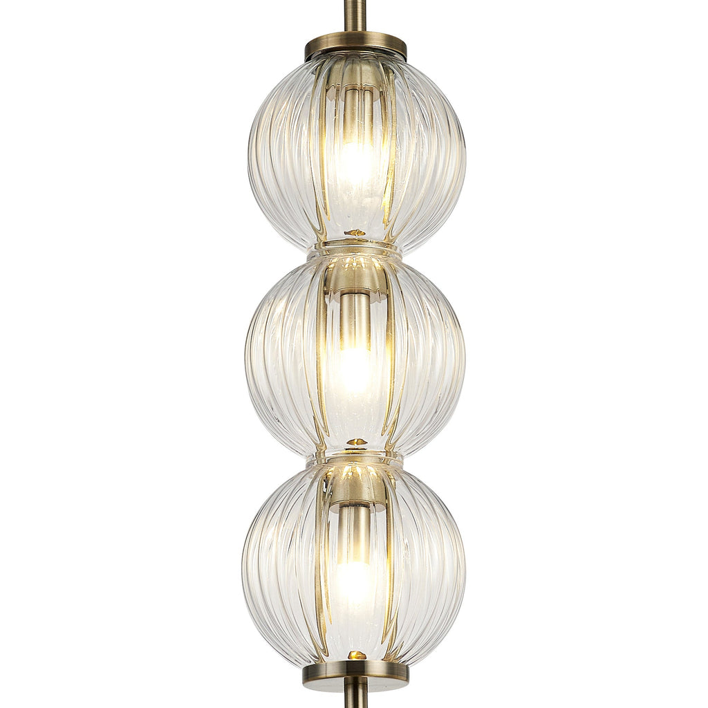Luminosity Designs - Lustre Segmented Glass Globe Vertical Pendant In An Antique Brass Framework, Single Colour, 3 x G9 - Luminosity Designs Ltd