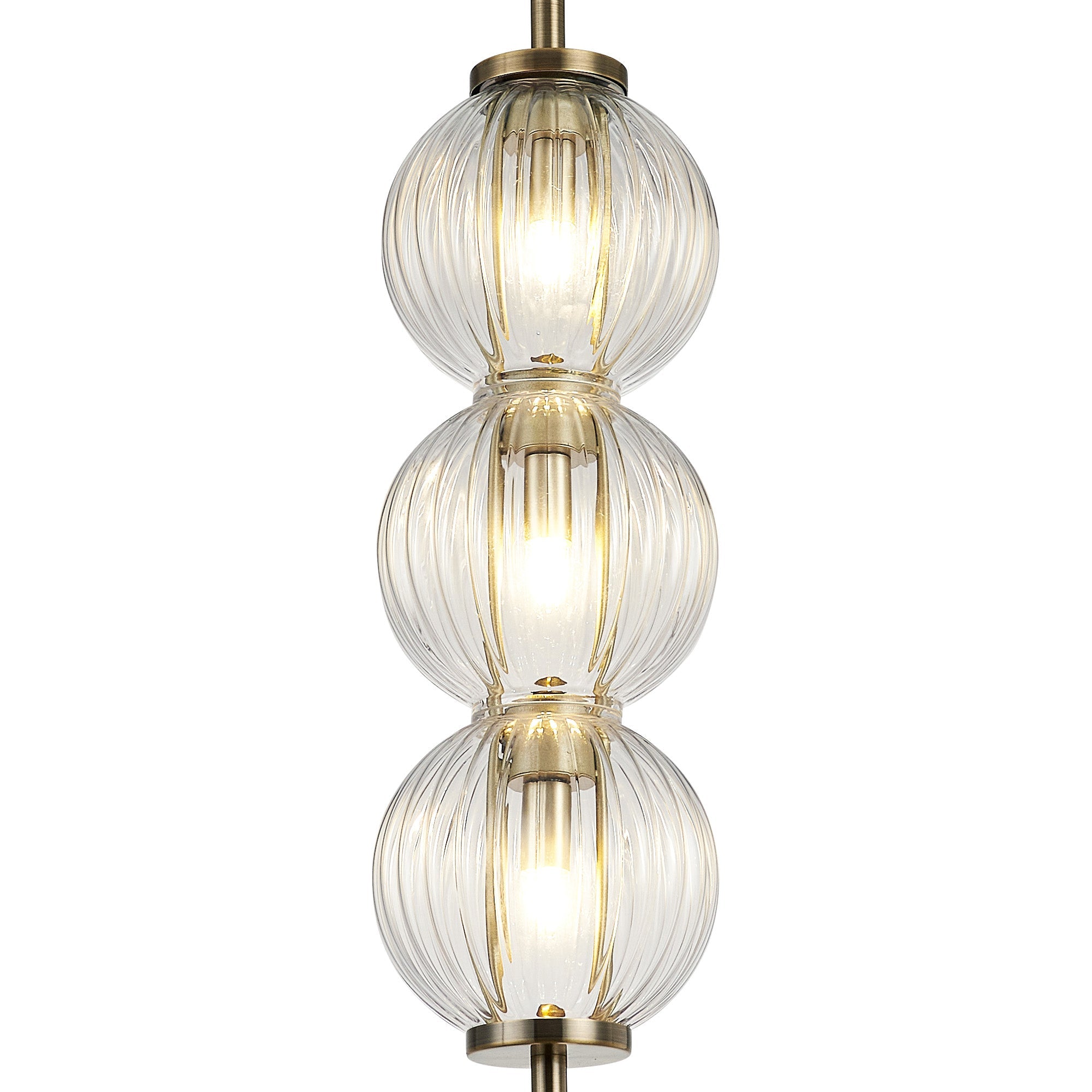 Luminosity Designs - Lustre Segmented Glass Globe Vertical Pendant In An Antique Brass Framework, Single Colour, 3 x G9 - Luminosity Designs Ltd