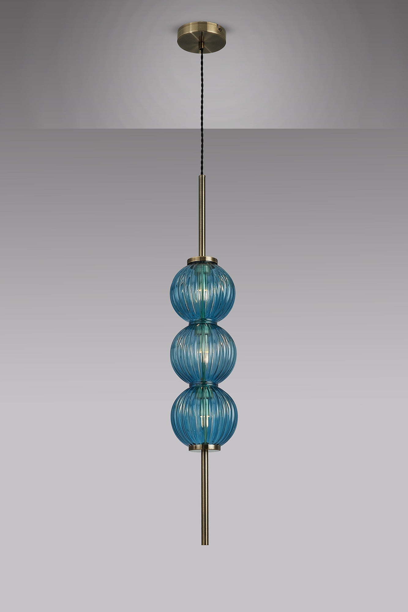 Luminosity Designs - Lustre Segmented Glass Globe Vertical Pendant In An Antique Brass Framework, Single Colour, 3 x G9 - Luminosity Designs Ltd