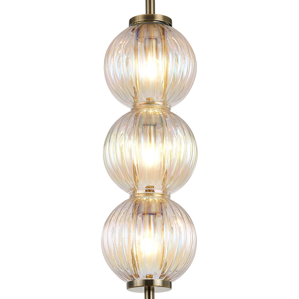 Luminosity Designs - Lustre Segmented Glass Globe Vertical Pendant In An Antique Brass Framework, Single Colour, 3 x G9 - Luminosity Designs Ltd