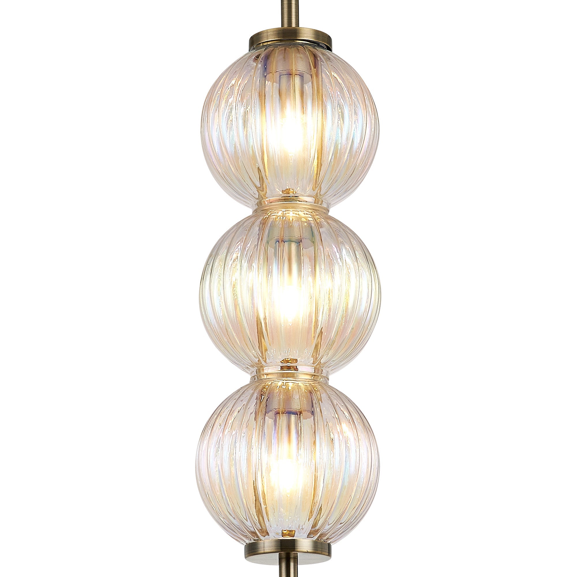 Luminosity Designs - Lustre Segmented Glass Globe Vertical Pendant In An Antique Brass Framework, Single Colour, 3 x G9 - Luminosity Designs Ltd