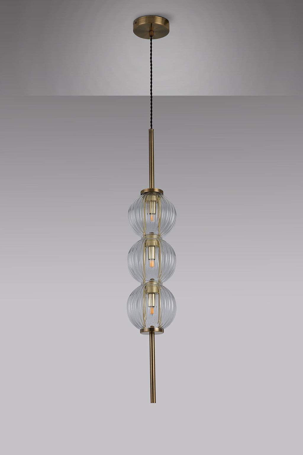 Luminosity Designs - Lustre Segmented Glass Globe Vertical Pendant In An Antique Brass Framework, Single Colour, 3 x G9 - Luminosity Designs Ltd