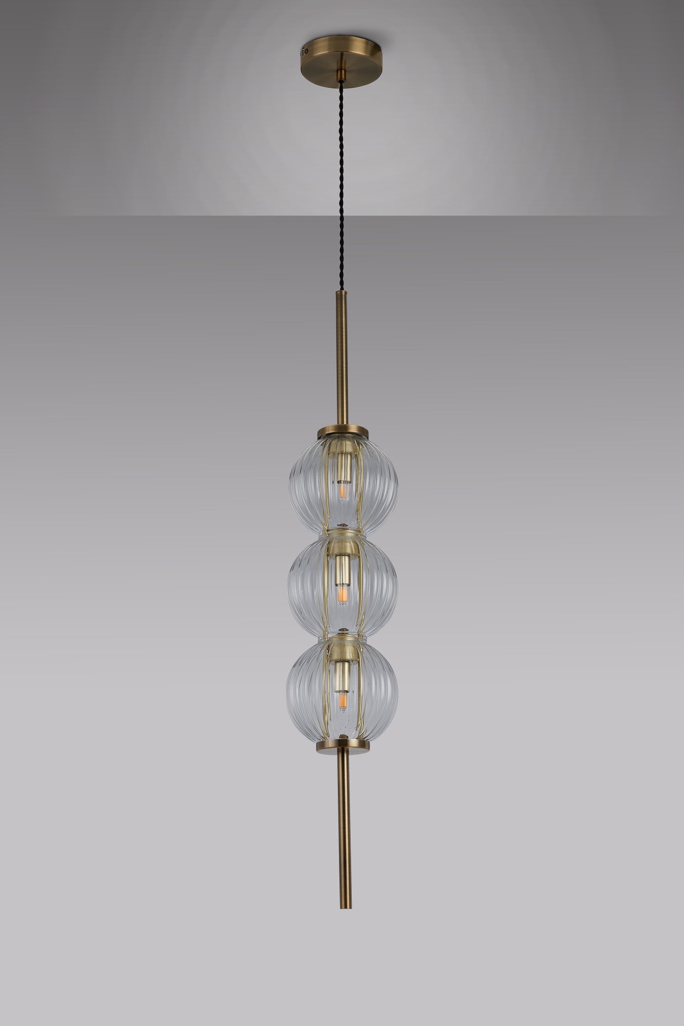Luminosity Designs - Lustre Segmented Glass Globe Vertical Pendant In An Antique Brass Framework, Single Colour, 3 x G9 - Luminosity Designs Ltd