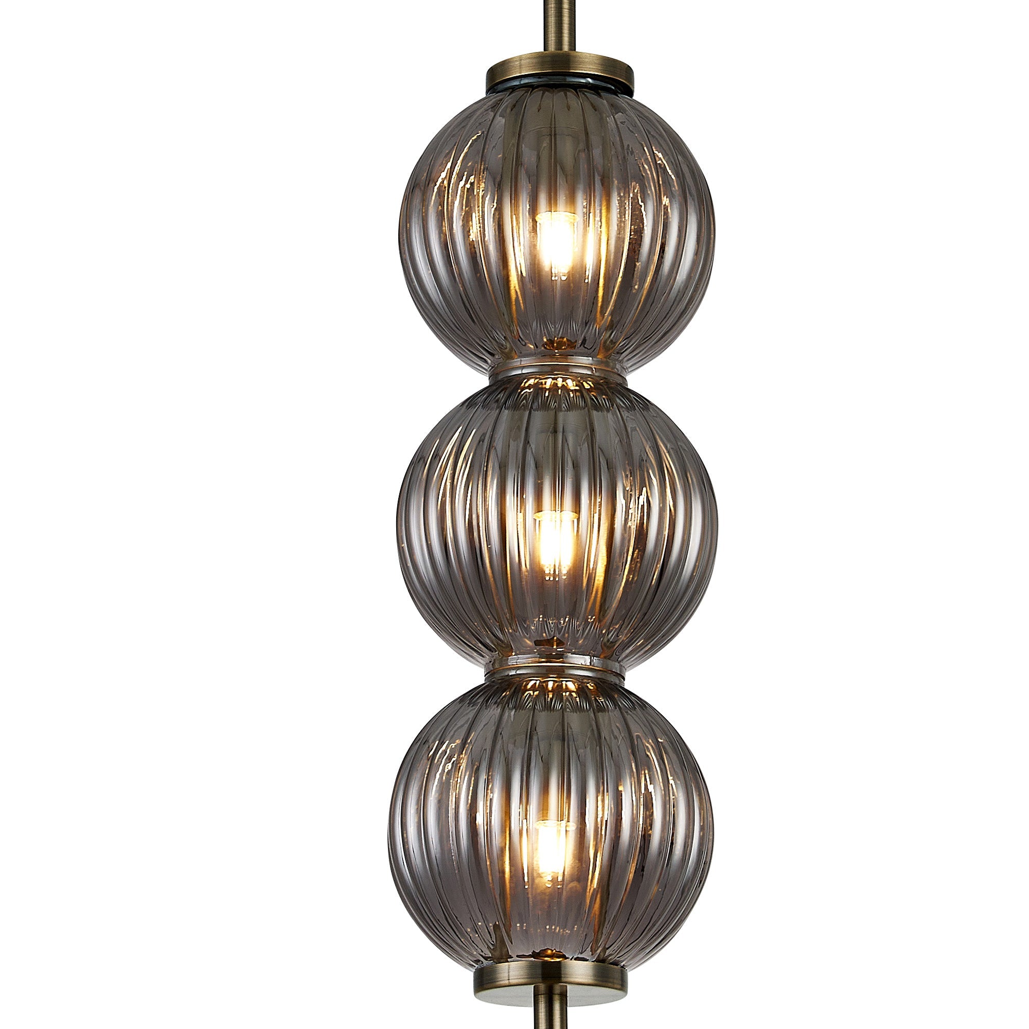 Luminosity Designs - Lustre Segmented Glass Globe Vertical Pendant In An Antique Brass Framework, Single Colour, 3 x G9 - Luminosity Designs Ltd
