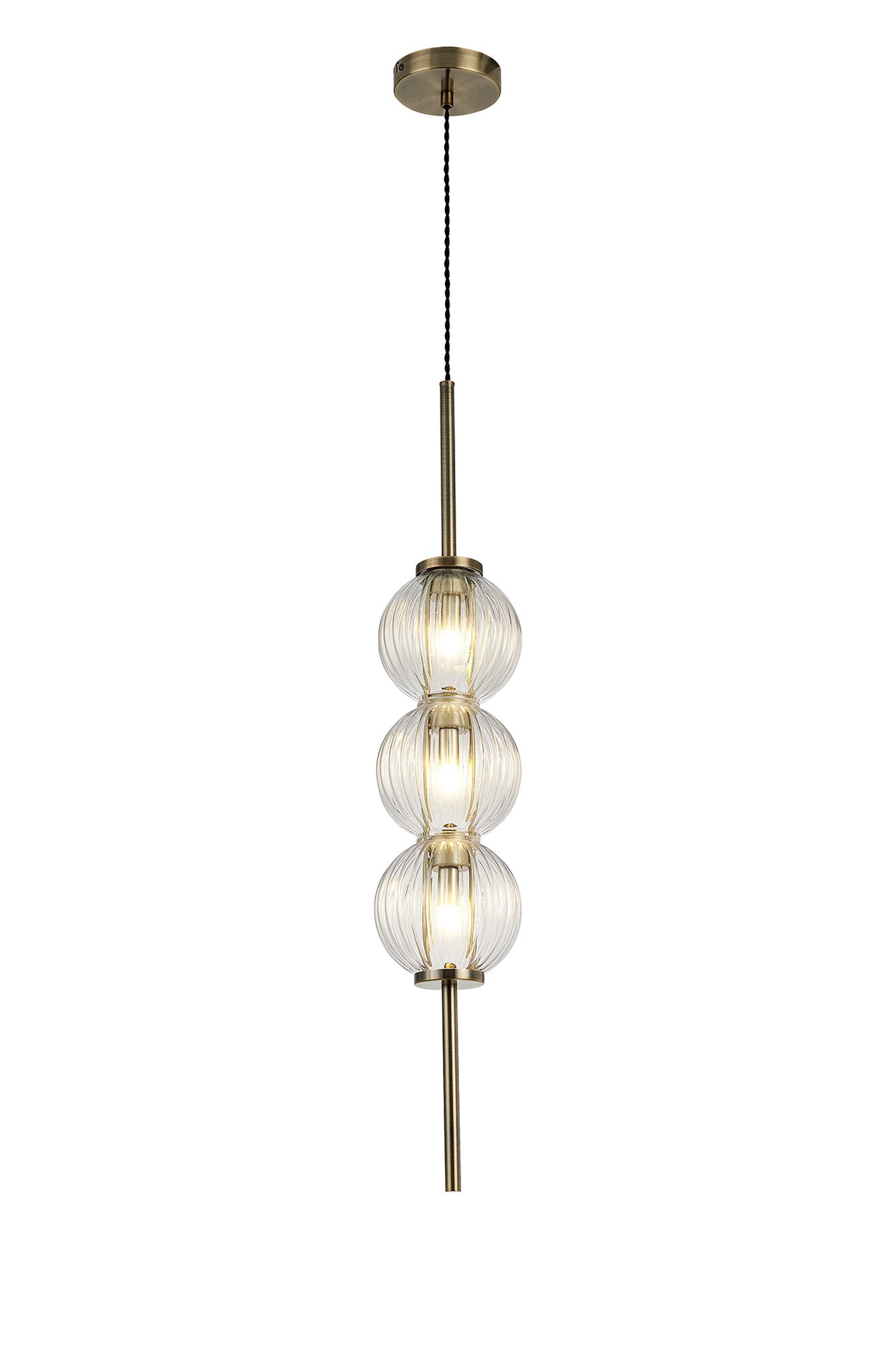 Luminosity Designs - Lustre Segmented Glass Globe Vertical Pendant In An Antique Brass Framework, Single Colour, 3 x G9 - Luminosity Designs Ltd