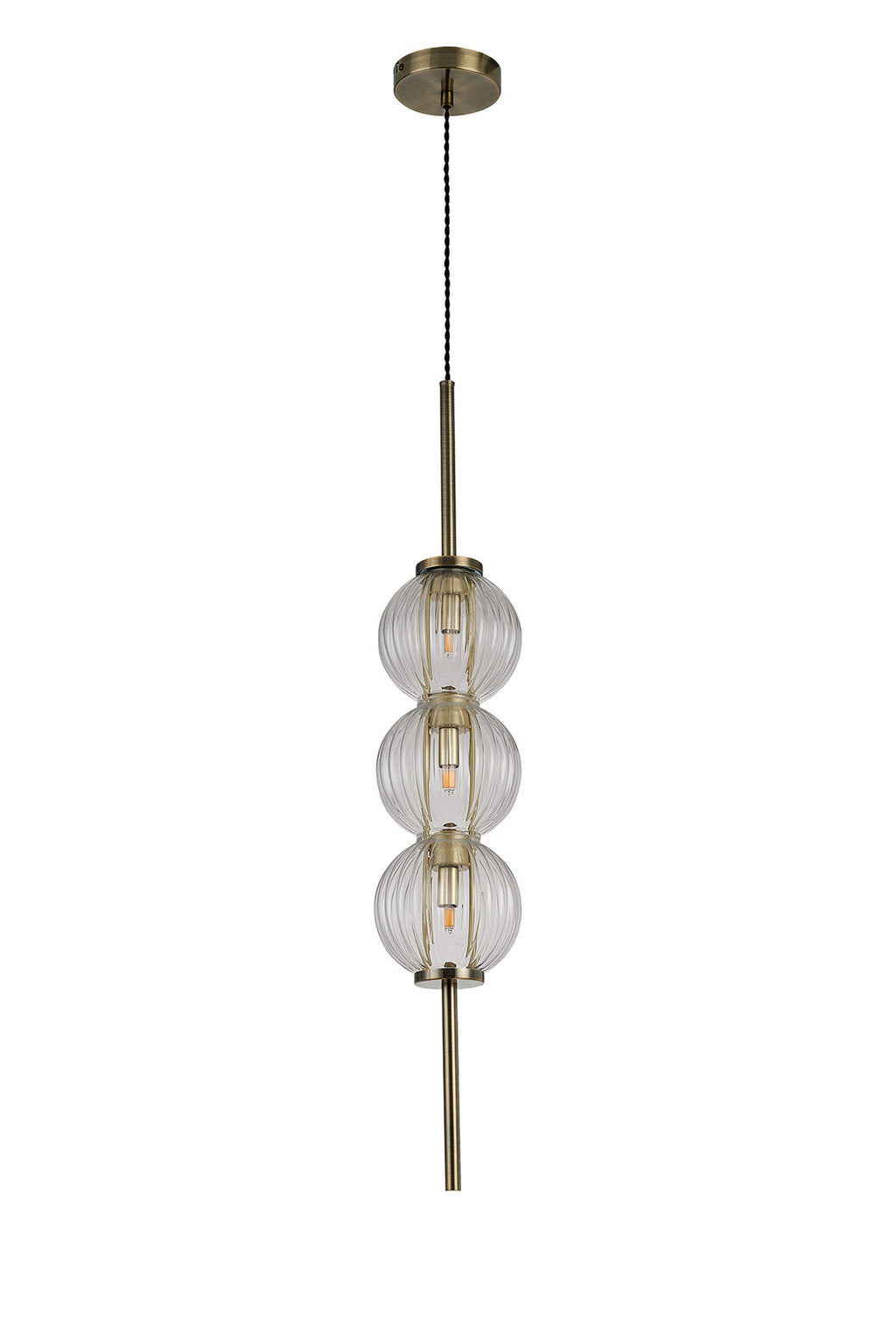 Luminosity Designs - Lustre Segmented Glass Globe Vertical Pendant In An Antique Brass Framework, Single Colour, 3 x G9 - Luminosity Designs Ltd