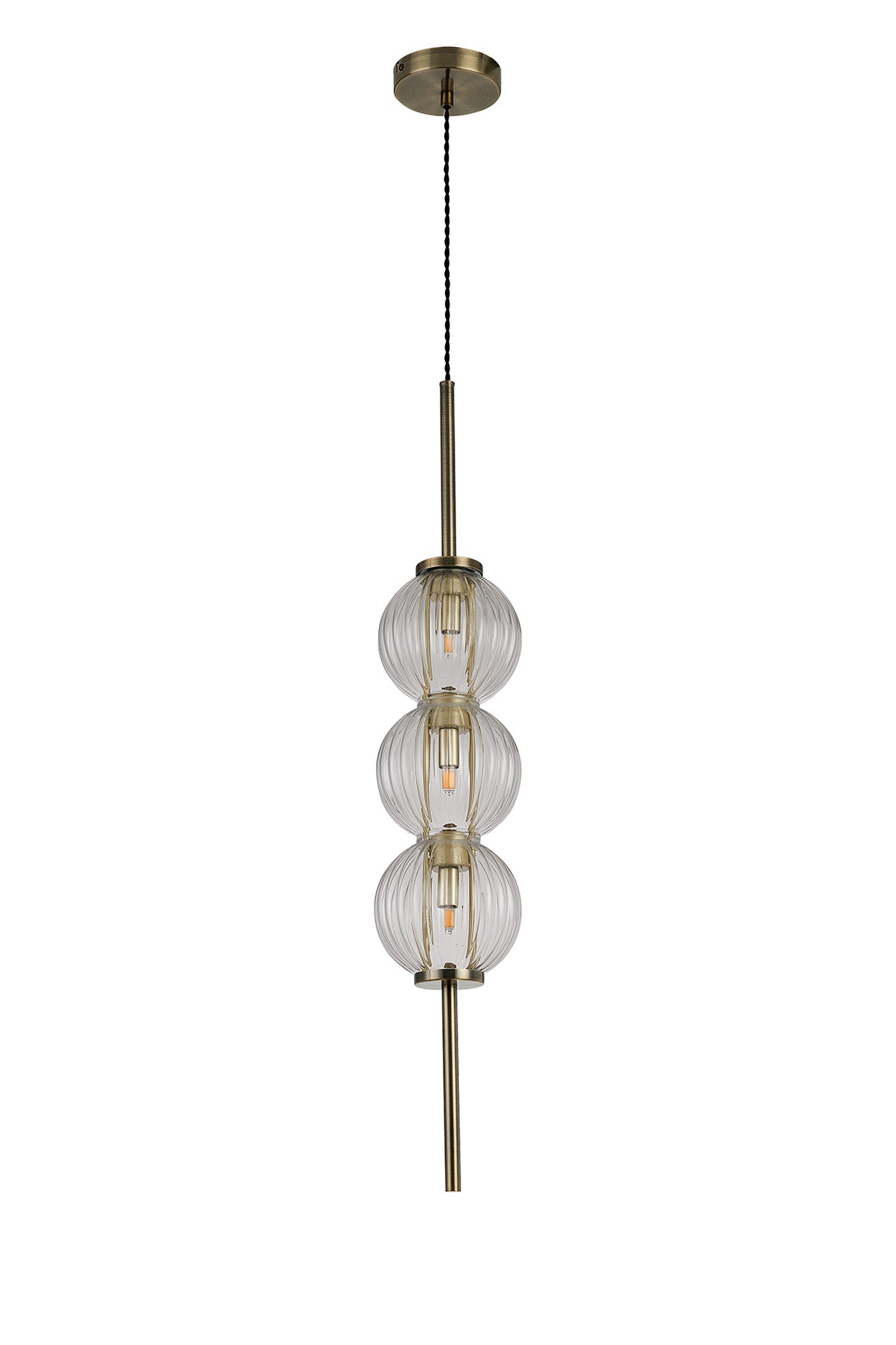Luminosity Designs - Lustre Segmented Glass Globe Vertical Pendant In An Antique Brass Framework, Single Colour, 3 x G9 - Luminosity Designs Ltd