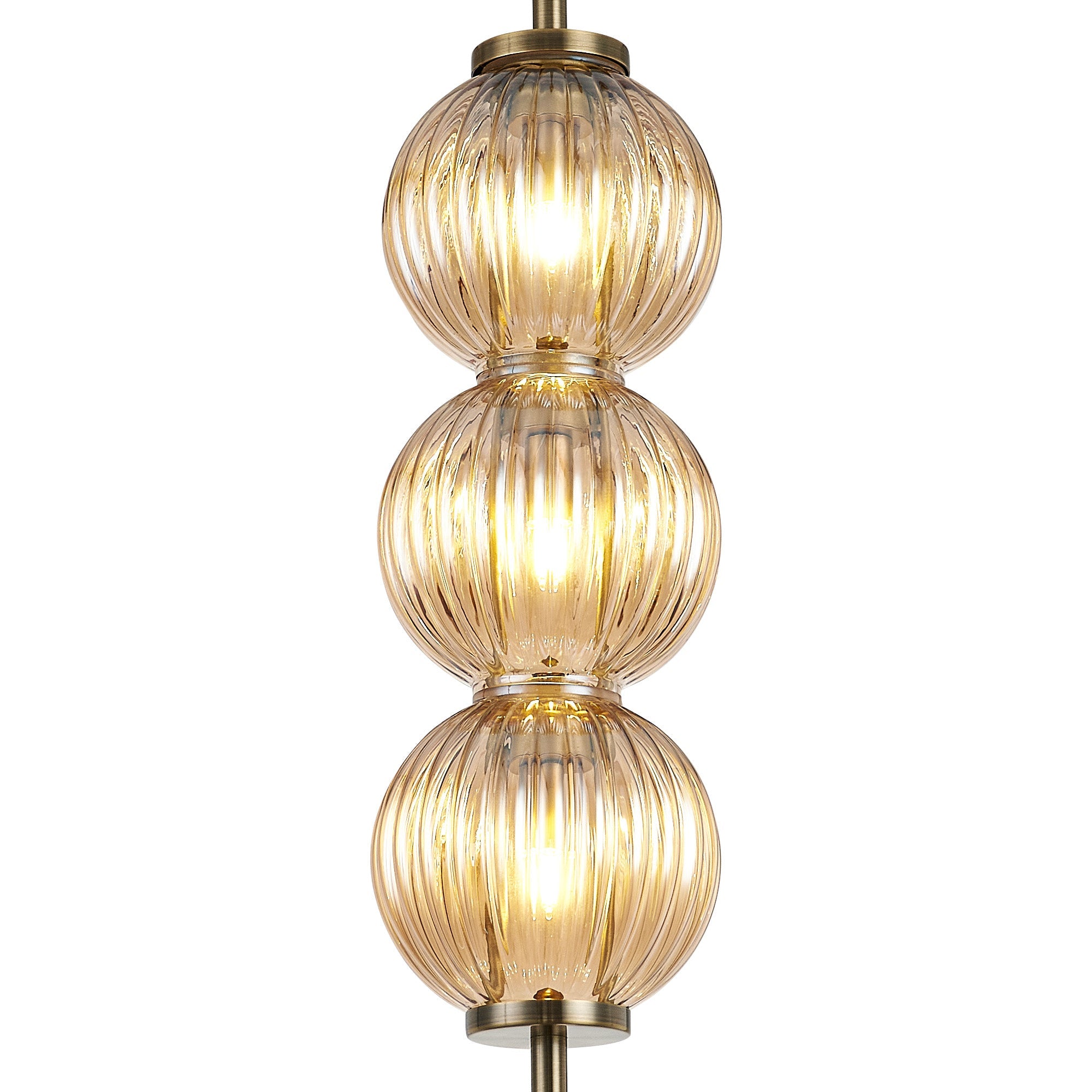 Luminosity Designs - Lustre Segmented Glass Globe Vertical Pendant In An Antique Brass Framework, Single Colour, 3 x G9 - Luminosity Designs Ltd