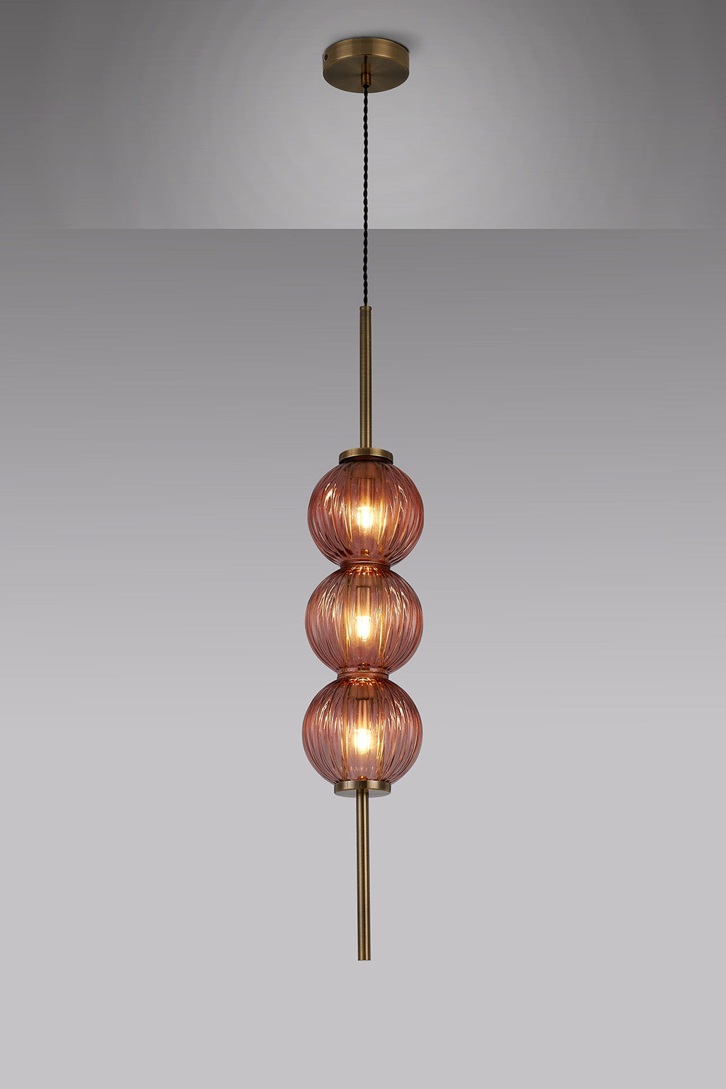 Luminosity Designs - Lustre Segmented Glass Globe Vertical Pendant In An Antique Brass Framework, Single Colour, 3 x G9 - Luminosity Designs Ltd