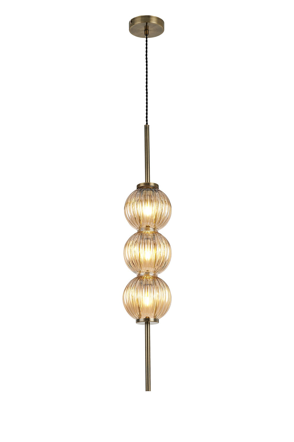 Luminosity Designs - Lustre Segmented Glass Globe Vertical Pendant In An Antique Brass Framework, Single Colour, 3 x G9 - Luminosity Designs Ltd