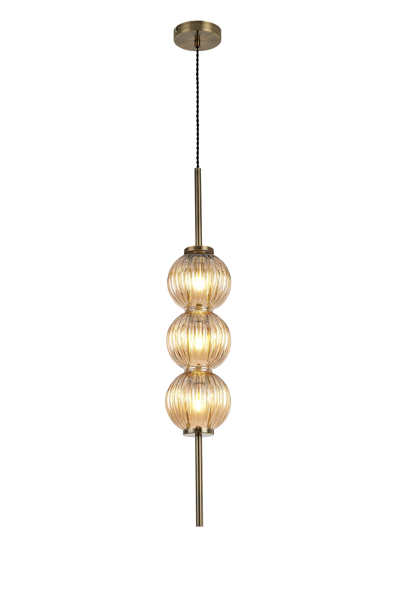 Luminosity Designs - Lustre Segmented Glass Globe Vertical Pendant In An Antique Brass Framework, Single Colour, 3 x G9 - Luminosity Designs Ltd