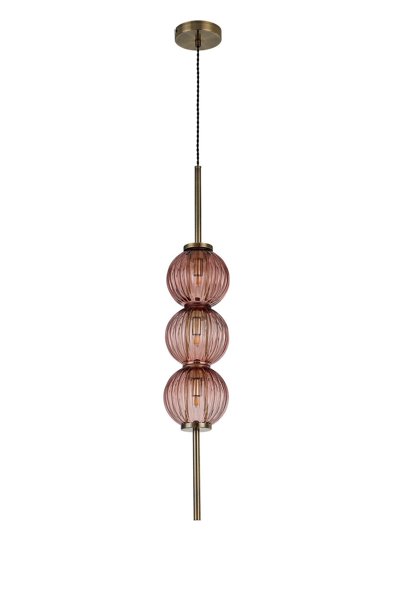 Luminosity Designs - Lustre Segmented Glass Globe Vertical Pendant In An Antique Brass Framework, Single Colour, 3 x G9 - Luminosity Designs Ltd