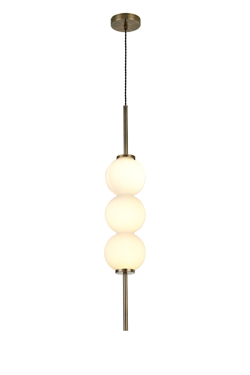 Luminosity Designs - Lustre Segmented Glass Globe Vertical Pendant In An Antique Brass Framework, Single Colour, 3 x G9 - Luminosity Designs Ltd