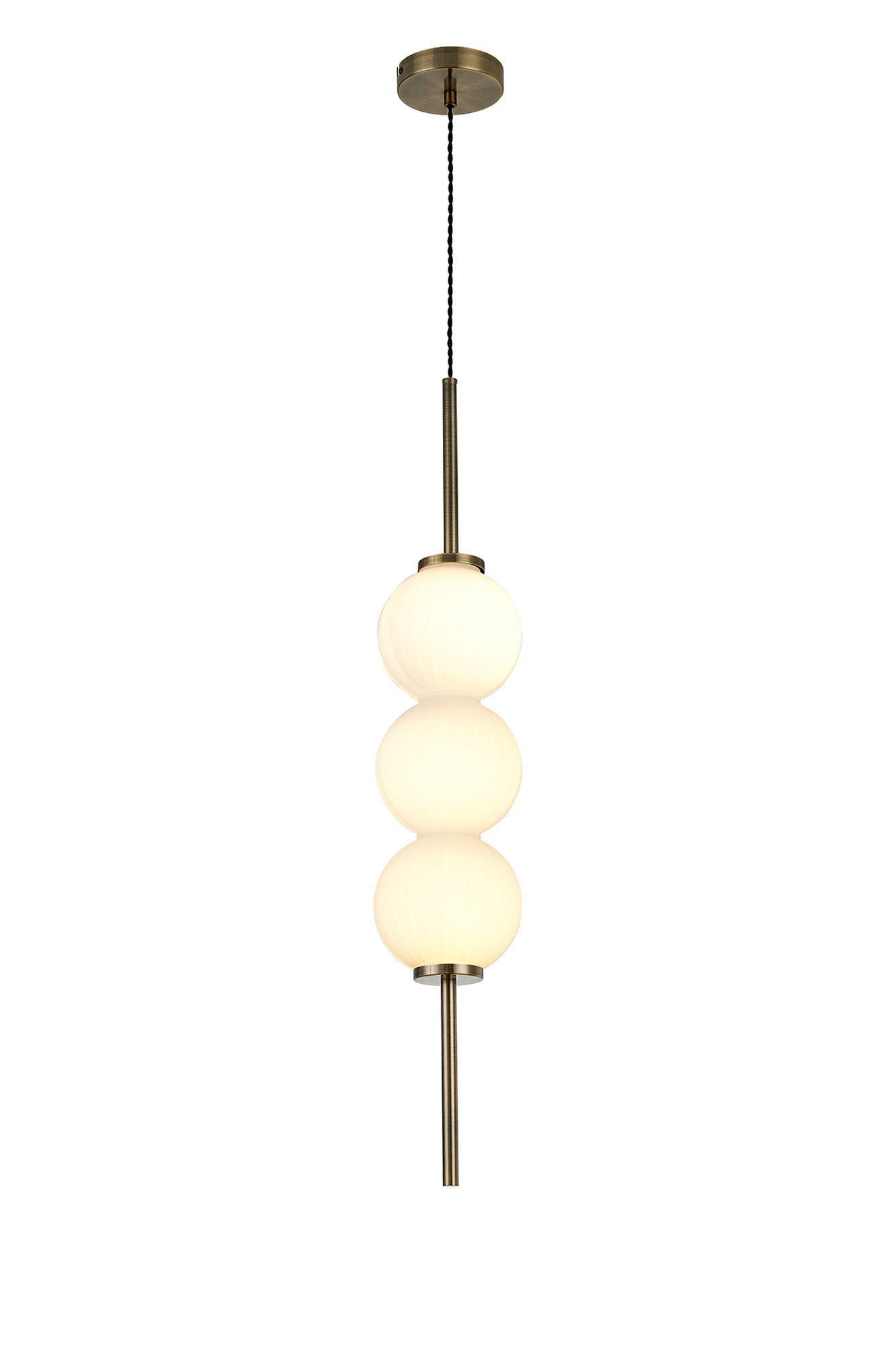 Luminosity Designs - Lustre Segmented Glass Globe Vertical Pendant In An Antique Brass Framework, Single Colour, 3 x G9 - Luminosity Designs Ltd