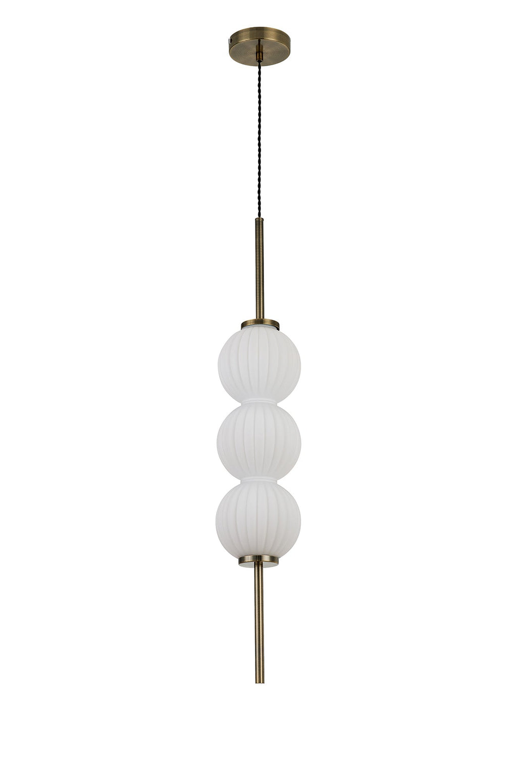 Luminosity Designs - Lustre Segmented Glass Globe Vertical Pendant In An Antique Brass Framework, Single Colour, 3 x G9 - Luminosity Designs Ltd