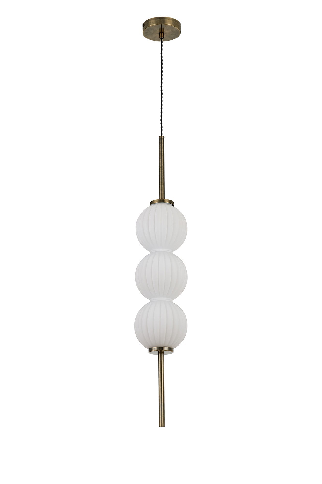 Luminosity Designs - Lustre Segmented Glass Globe Vertical Pendant In An Antique Brass Framework, Single Colour, 3 x G9 - Luminosity Designs Ltd