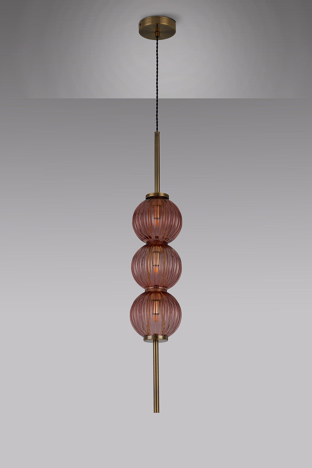 Luminosity Designs - Lustre Segmented Glass Globe Vertical Pendant In An Antique Brass Framework, Single Colour, 3 x G9 - Luminosity Designs Ltd