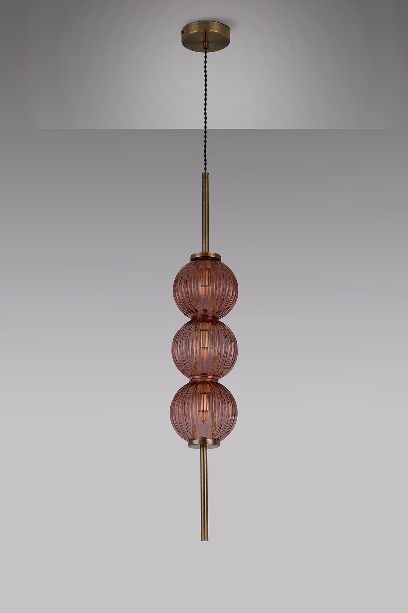 Luminosity Designs - Lustre Segmented Glass Globe Vertical Pendant In An Antique Brass Framework, Single Colour, 3 x G9 - Luminosity Designs Ltd