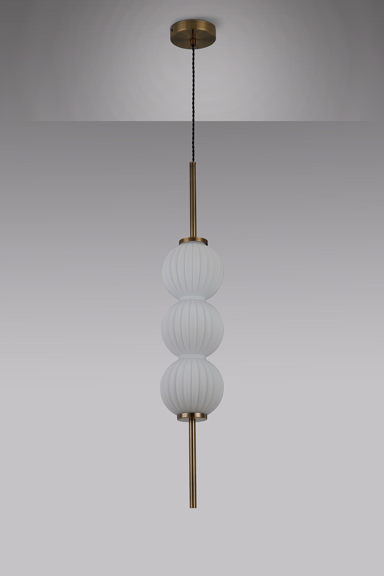 Luminosity Designs - Lustre Segmented Glass Globe Vertical Pendant In An Antique Brass Framework, Single Colour, 3 x G9 - Luminosity Designs Ltd