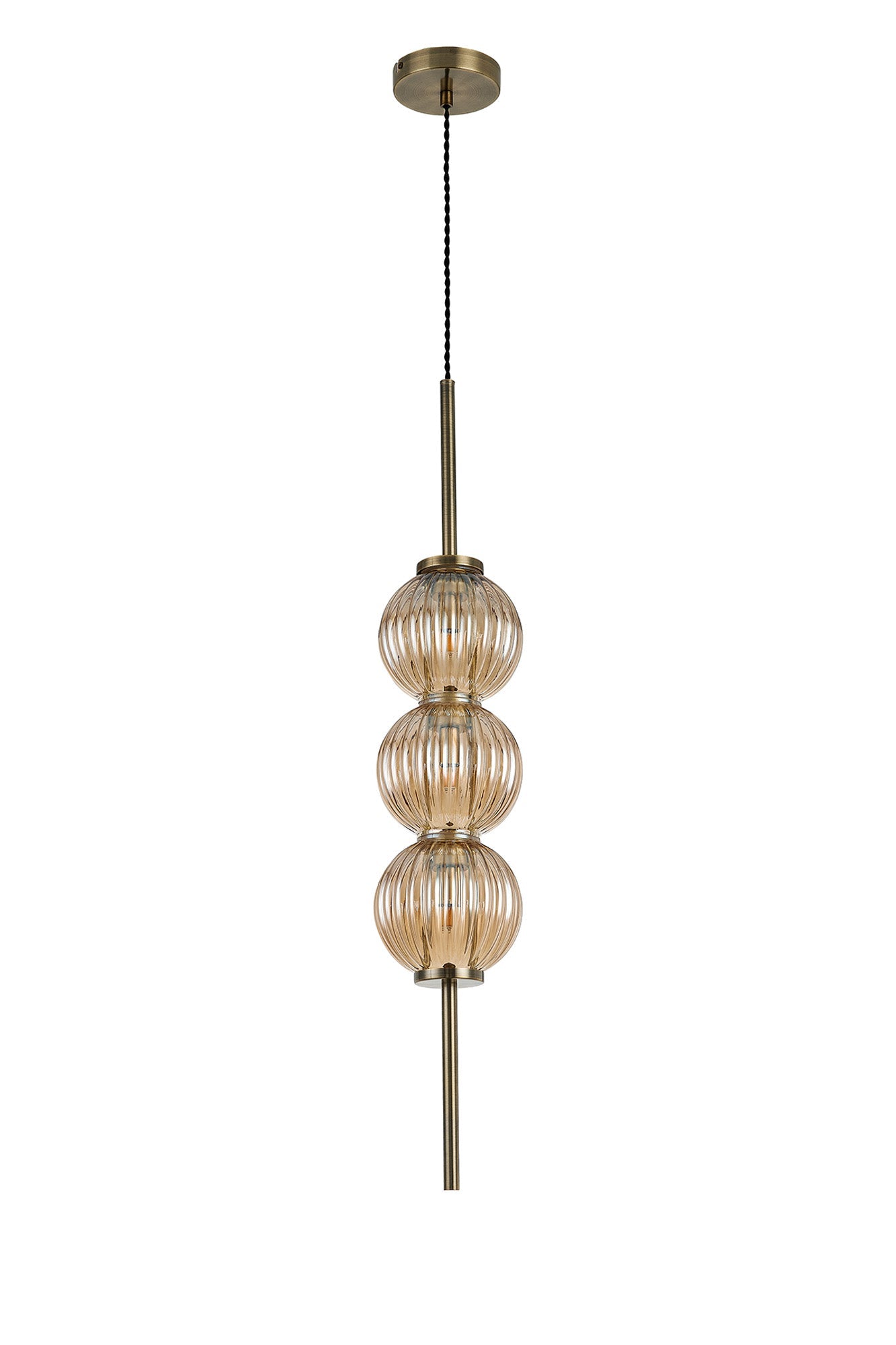 Luminosity Designs - Lustre Segmented Glass Globe Vertical Pendant In An Antique Brass Framework, Single Colour, 3 x G9 - Luminosity Designs Ltd